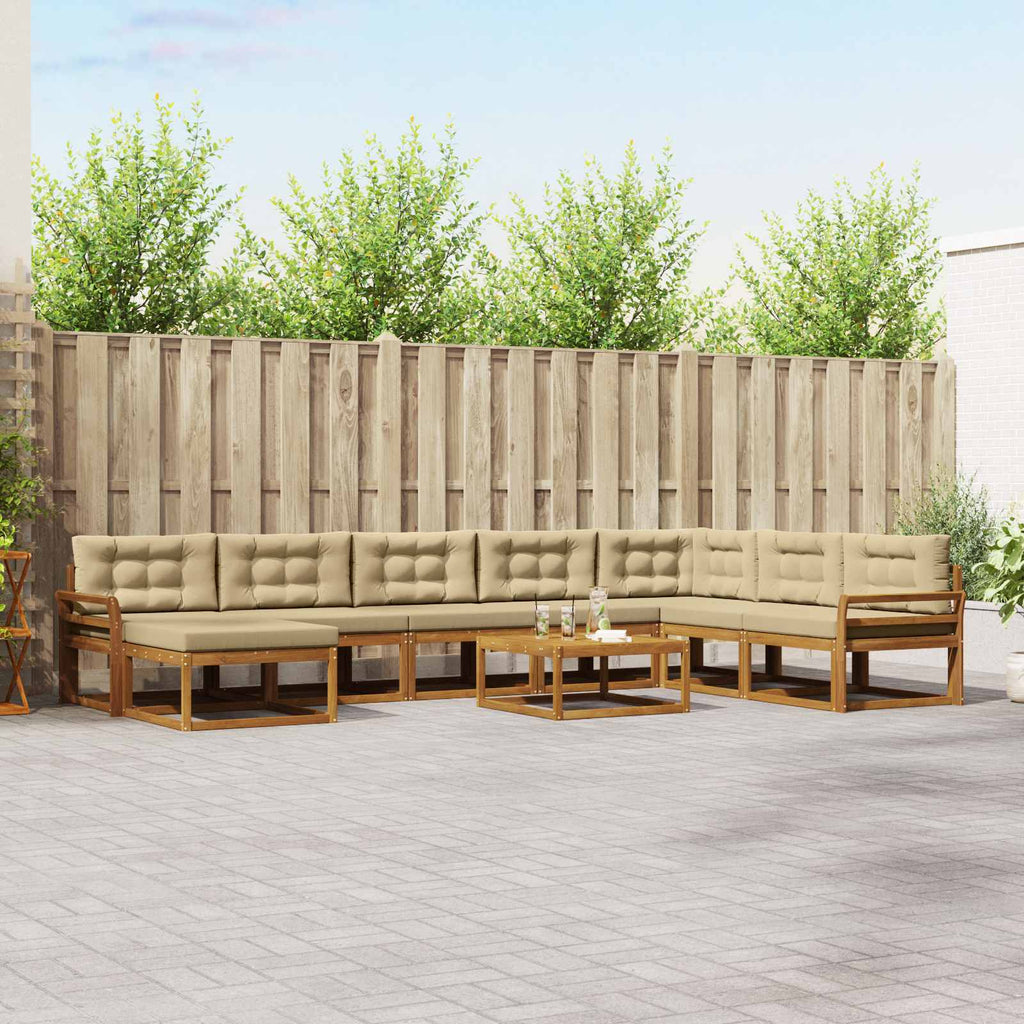 Outdoor-Sofagarnitur mit Kissen 9 pcs Natur und Beige