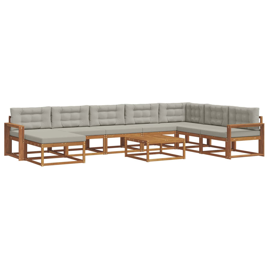 Outdoor-Sofagarnitur mit Kissen 9 pcs Natürlich und Hellgrau