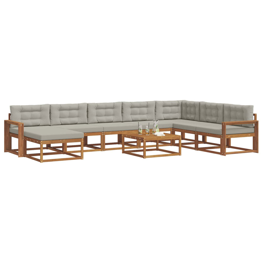 Outdoor-Sofagarnitur mit Kissen 9 pcs Natürlich und Hellgrau