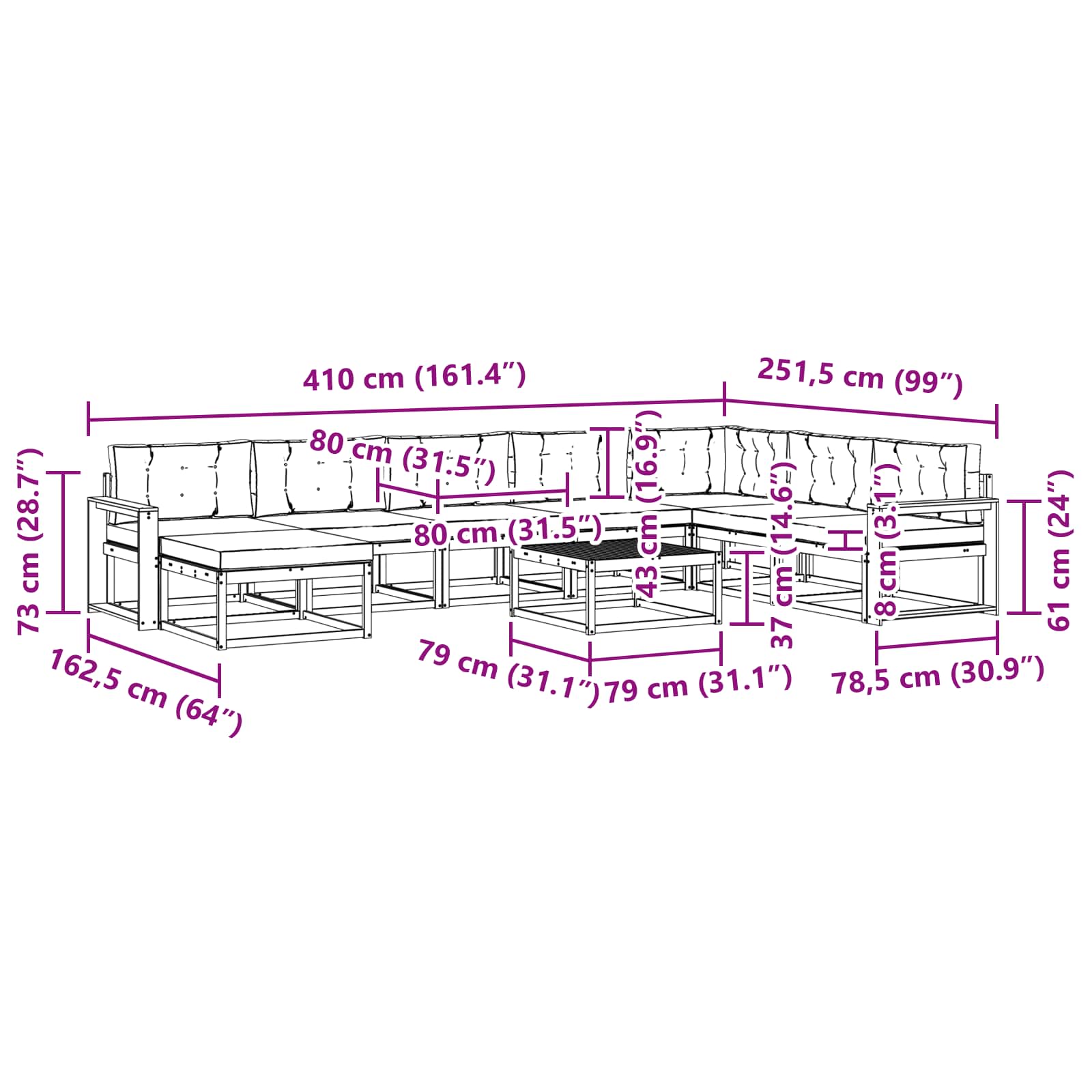 Outdoor-Sofagarnitur mit Kissen 9 pcs Natur und Anthrazit