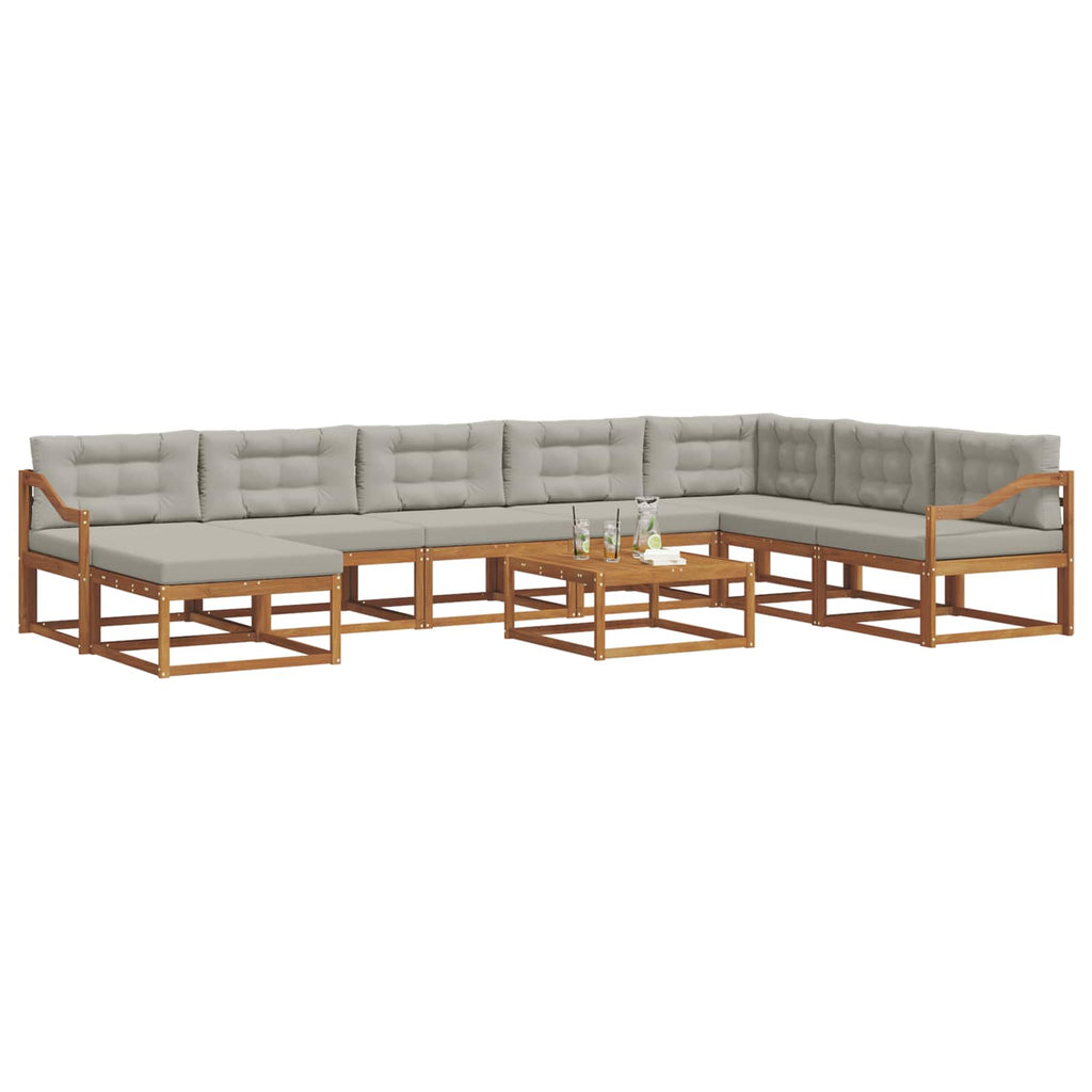 Outdoor-Sofagarnitur mit Kissen 9 pcs Natürlich und Hellgrau