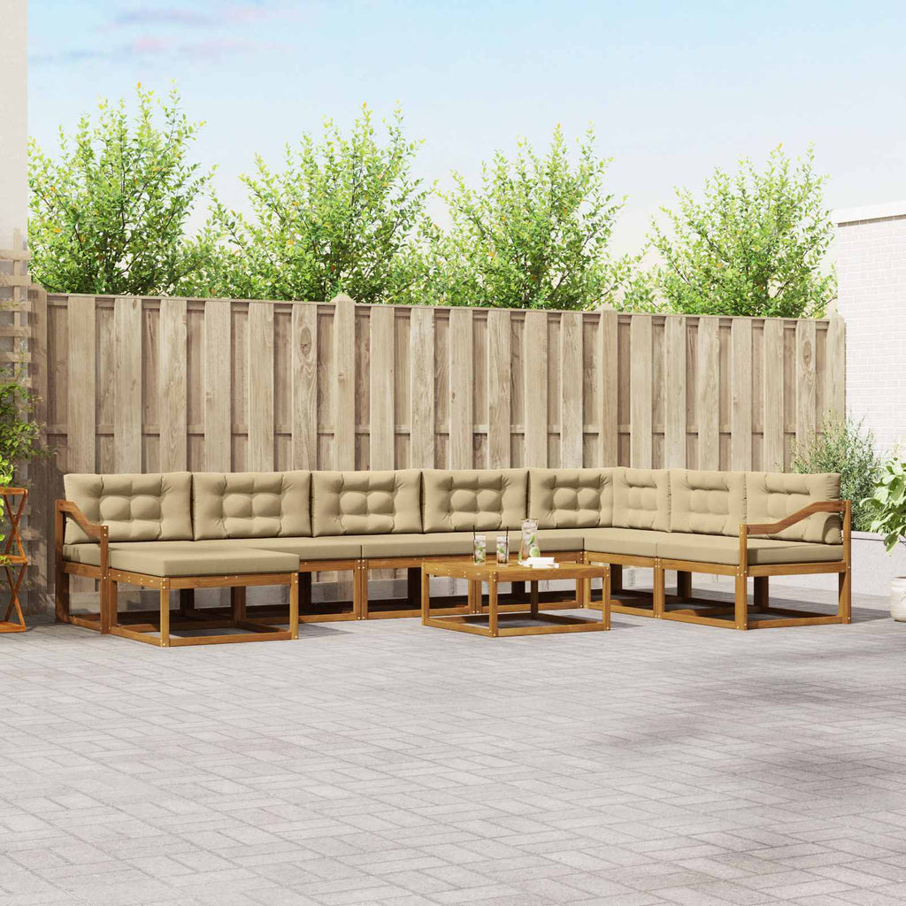 Outdoor-Sofagarnitur mit Kissen 9 pcs Natur und Beige