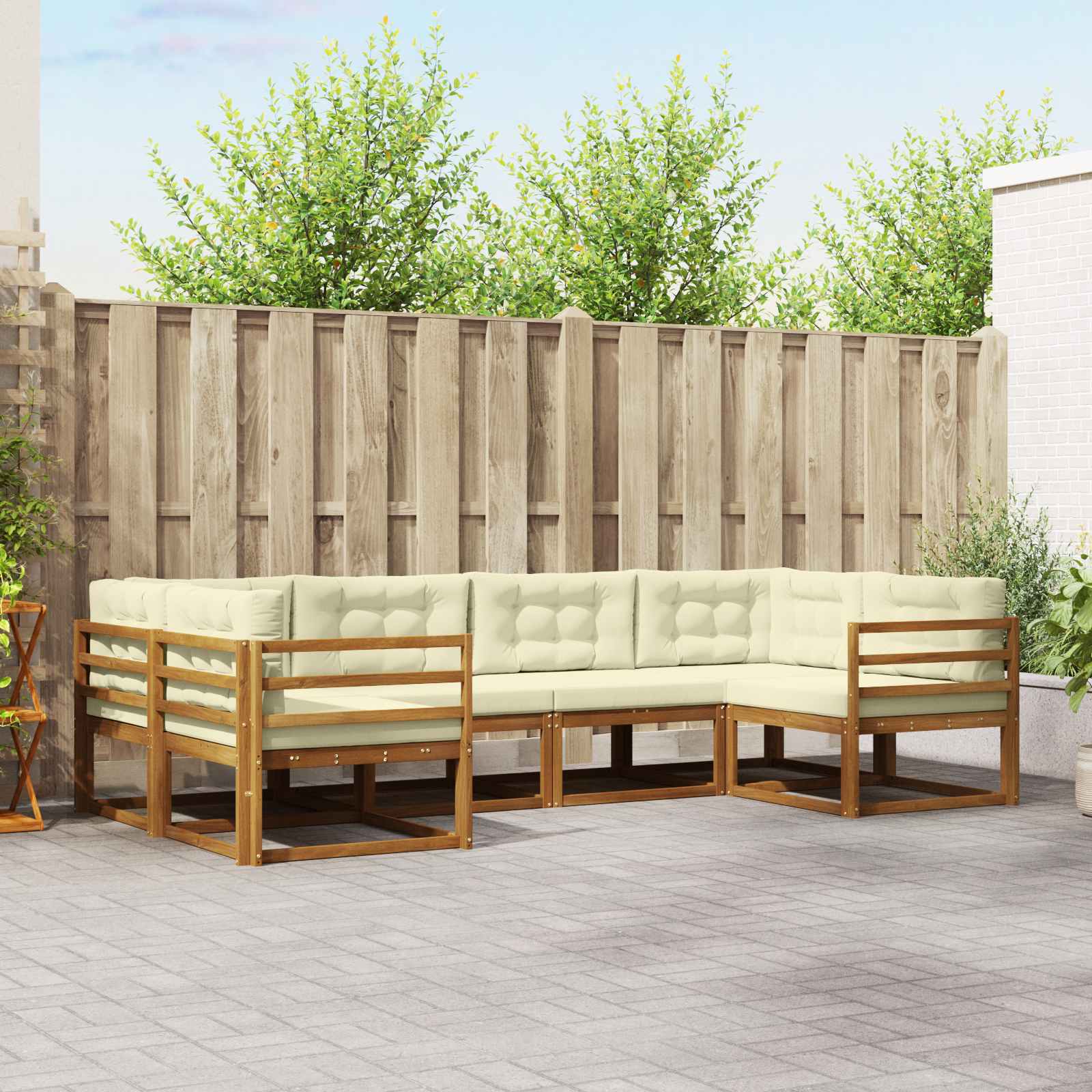 Outdoor-Sofagarnitur mit Kissen 6 pcs Natur und Creme