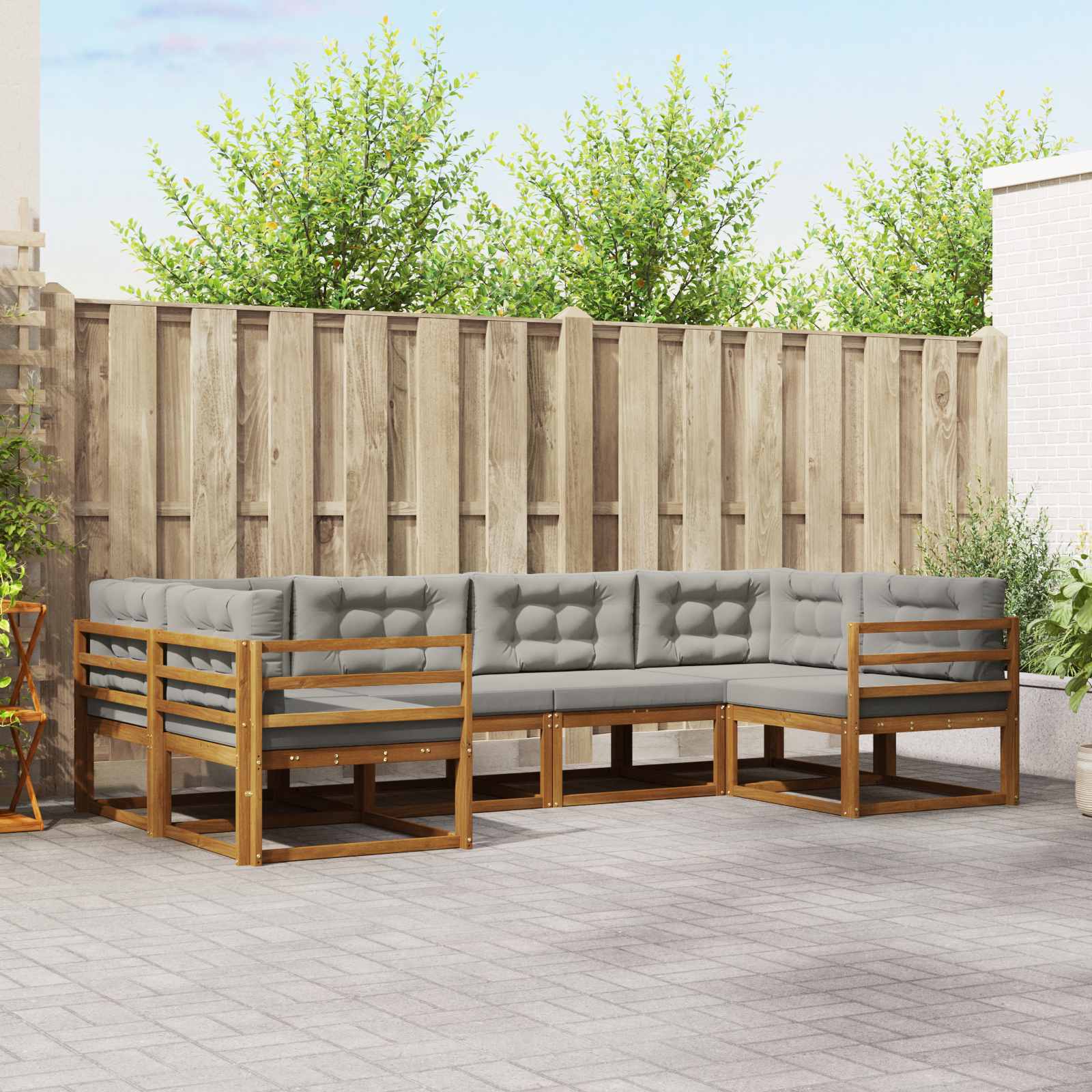 Outdoor-Sofagarnitur mit Kissen 6 pcs Natürlich und Hellgrau
