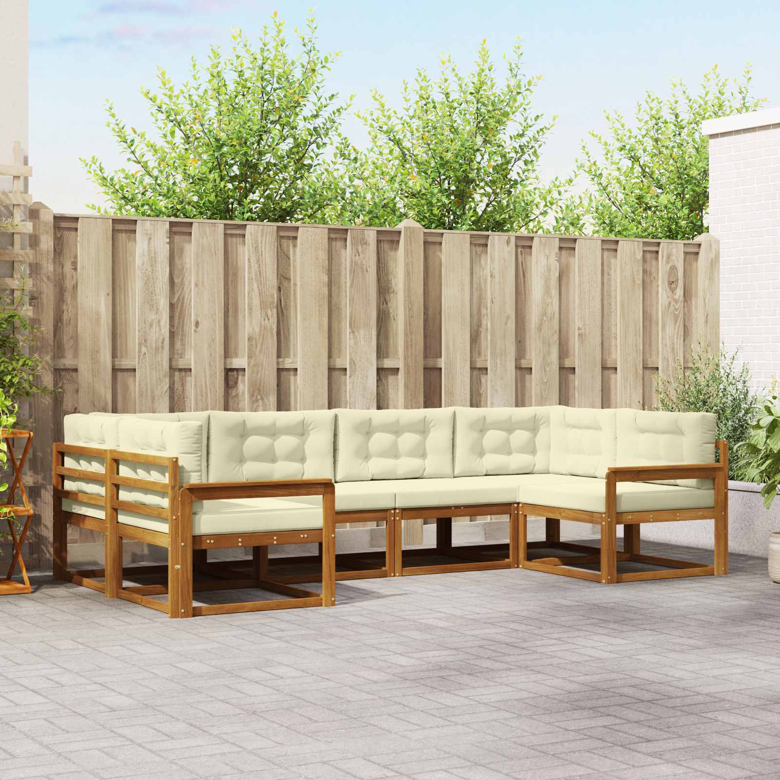 Outdoor-Sofagarnitur mit Kissen 6 pcs Natur und Creme