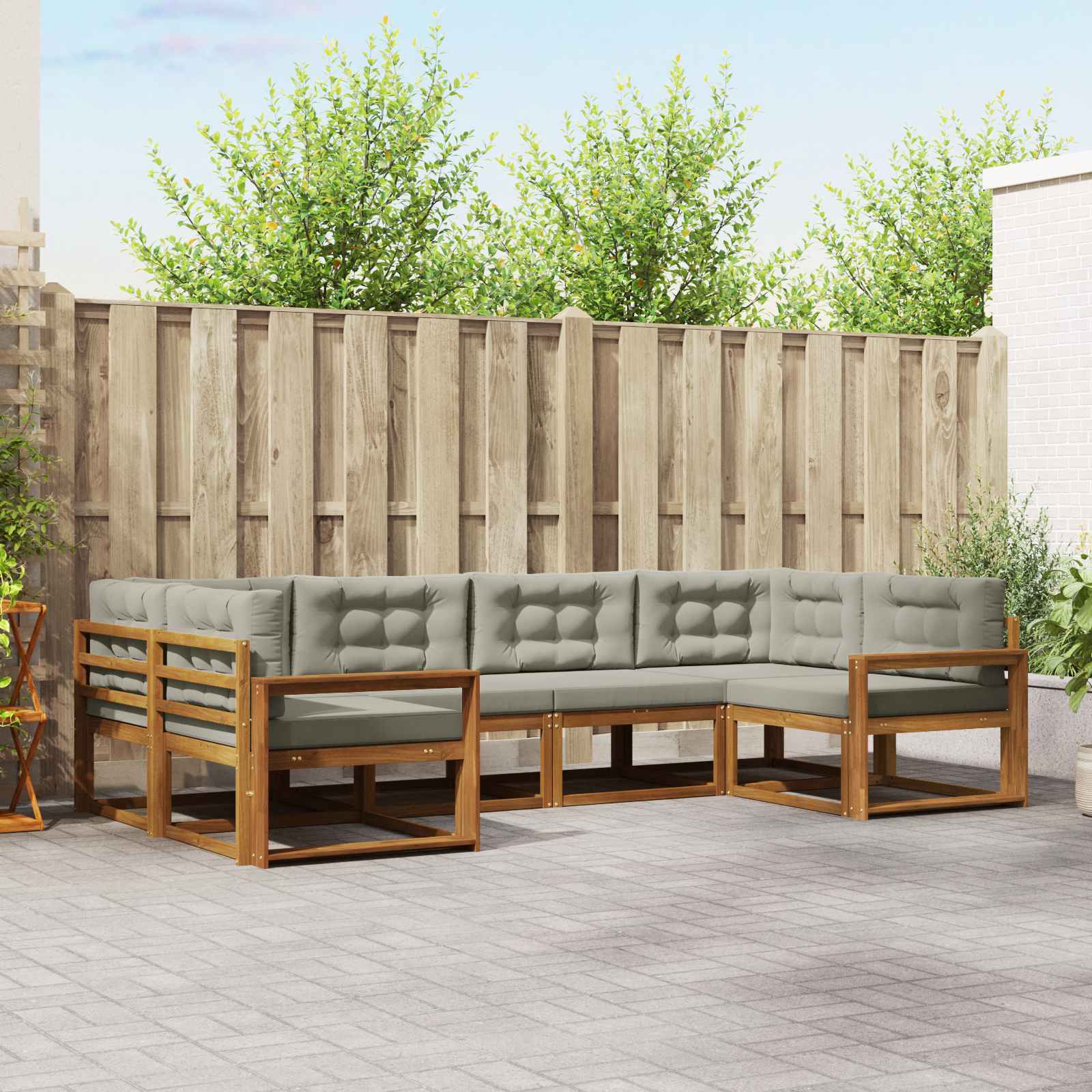 Outdoor-Sofagarnitur mit Kissen 6 pcs Natürlich und Hellgrau