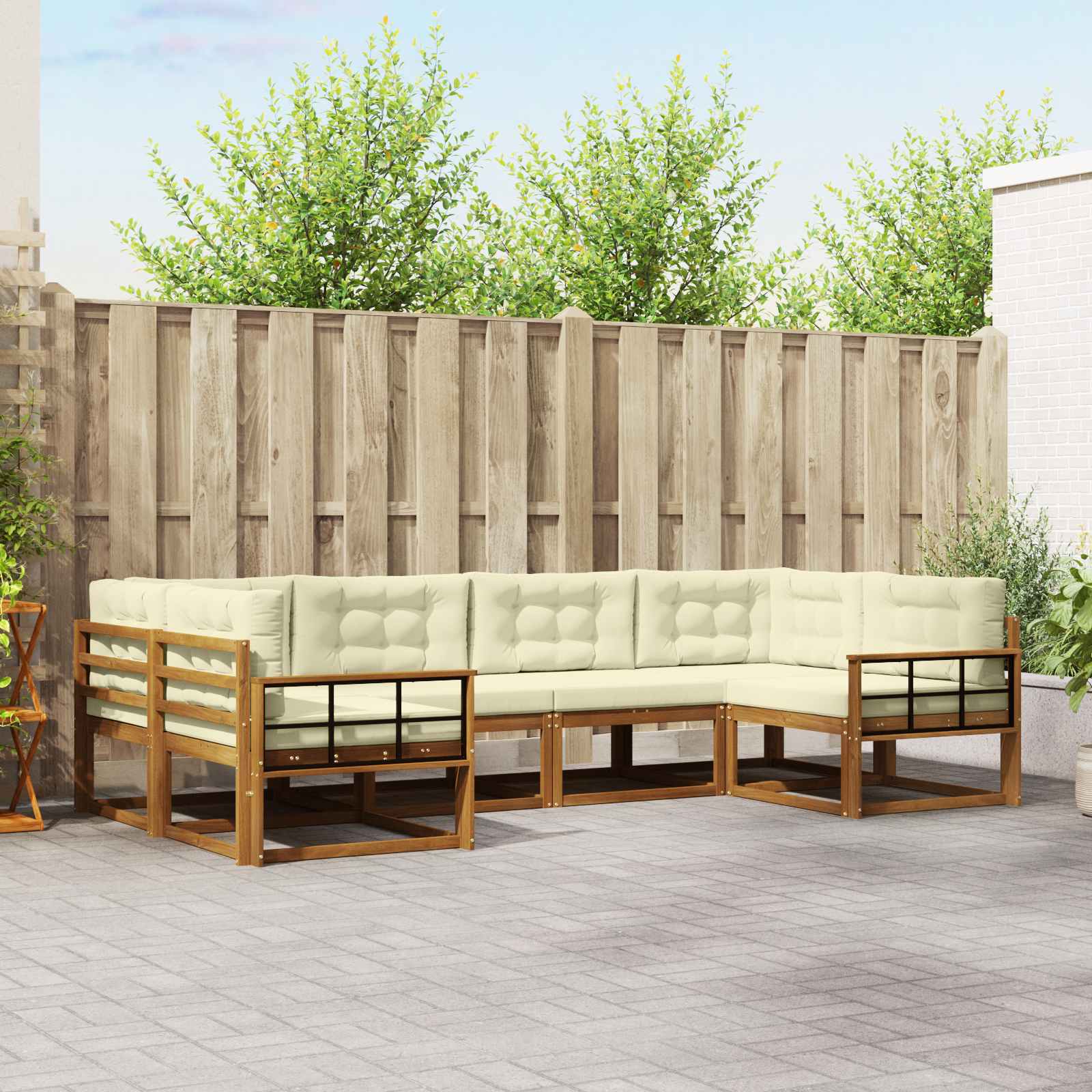 Outdoor-Sofagarnitur mit Kissen 6 pcs Natur und Creme