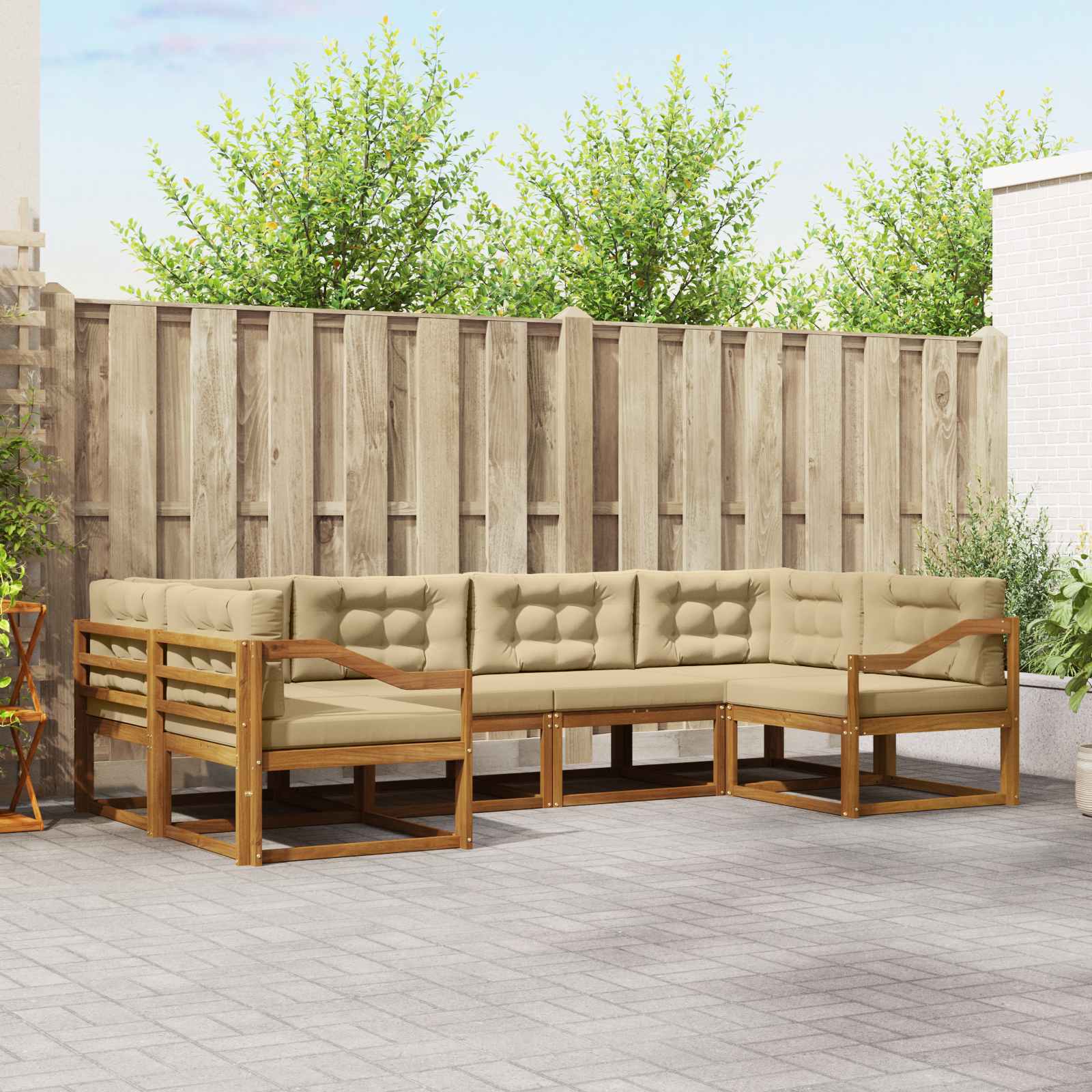 Outdoor-Sofagarnitur mit Kissen 6 pcs Natur und Beige