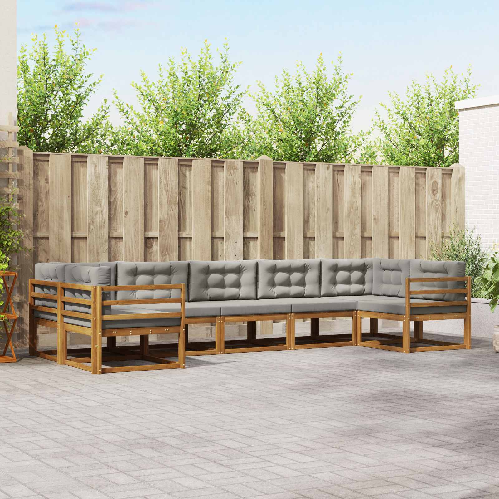 Outdoor-Sofagarnitur mit Kissen 7 pcs Natürlich und Hellgrau