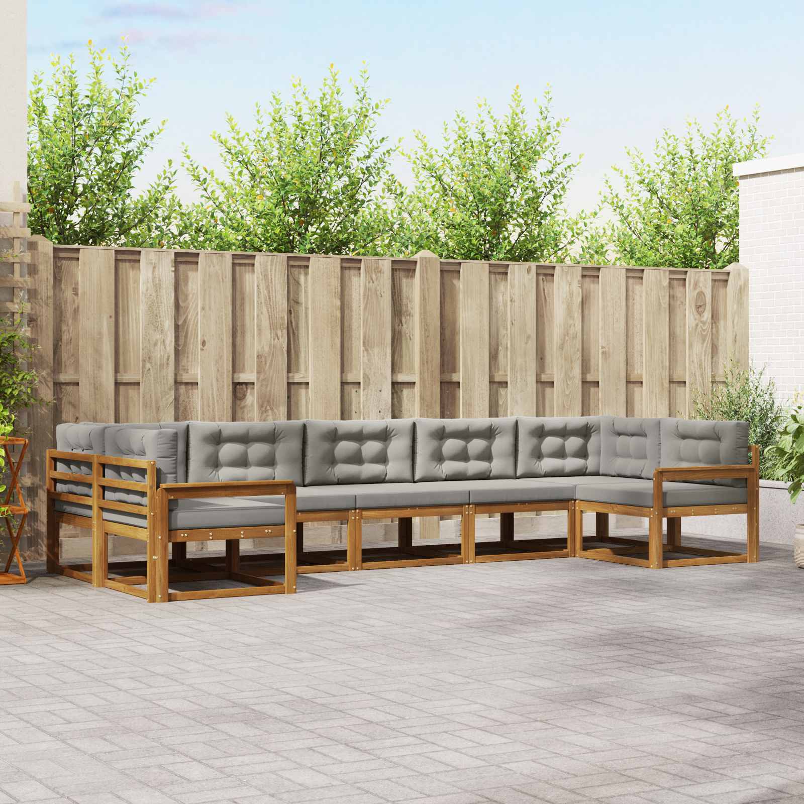 Outdoor-Sofagarnitur mit Kissen 7 pcs Natürlich und Hellgrau