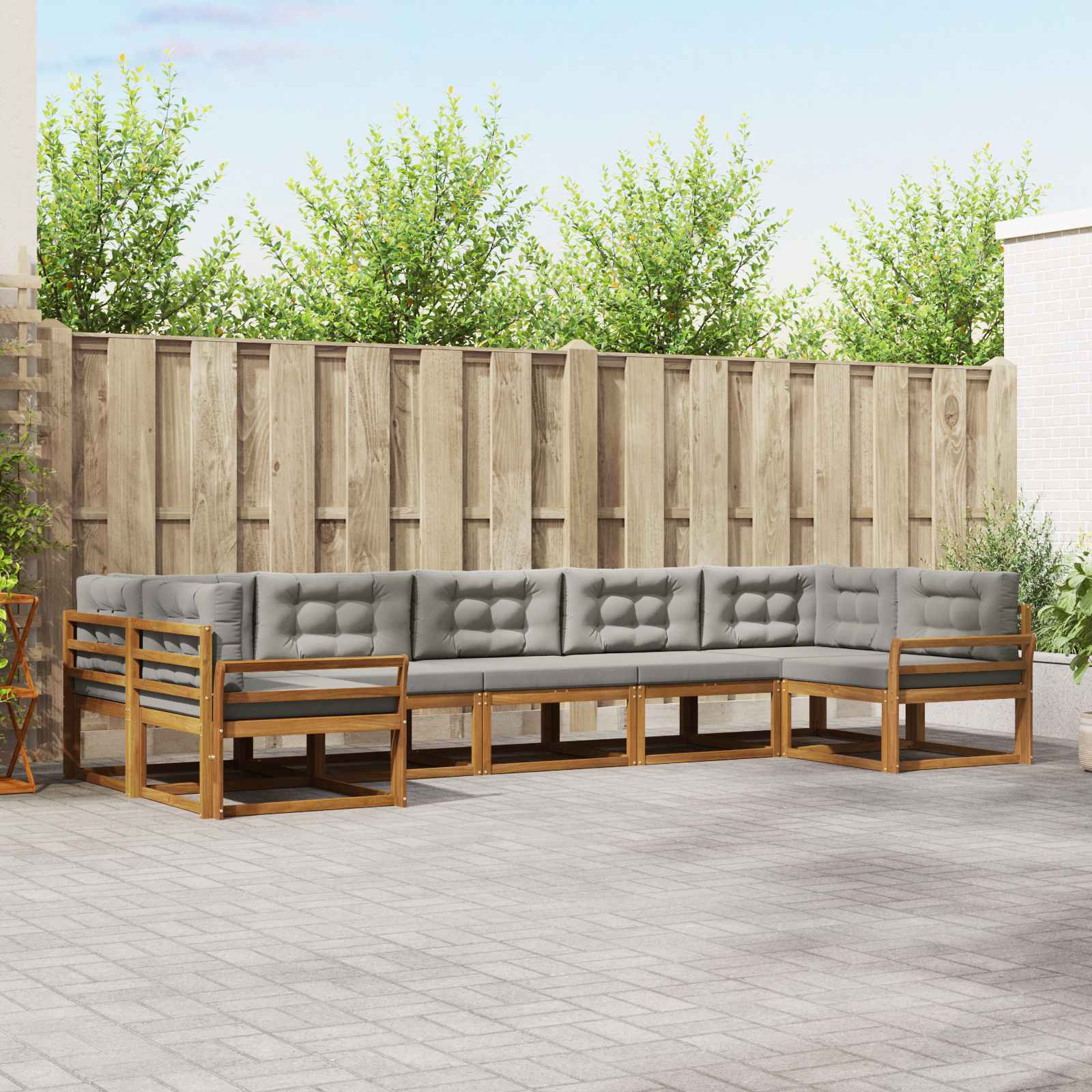 Outdoor-Sofagarnitur mit Kissen 7 pcs Natürlich und Hellgrau