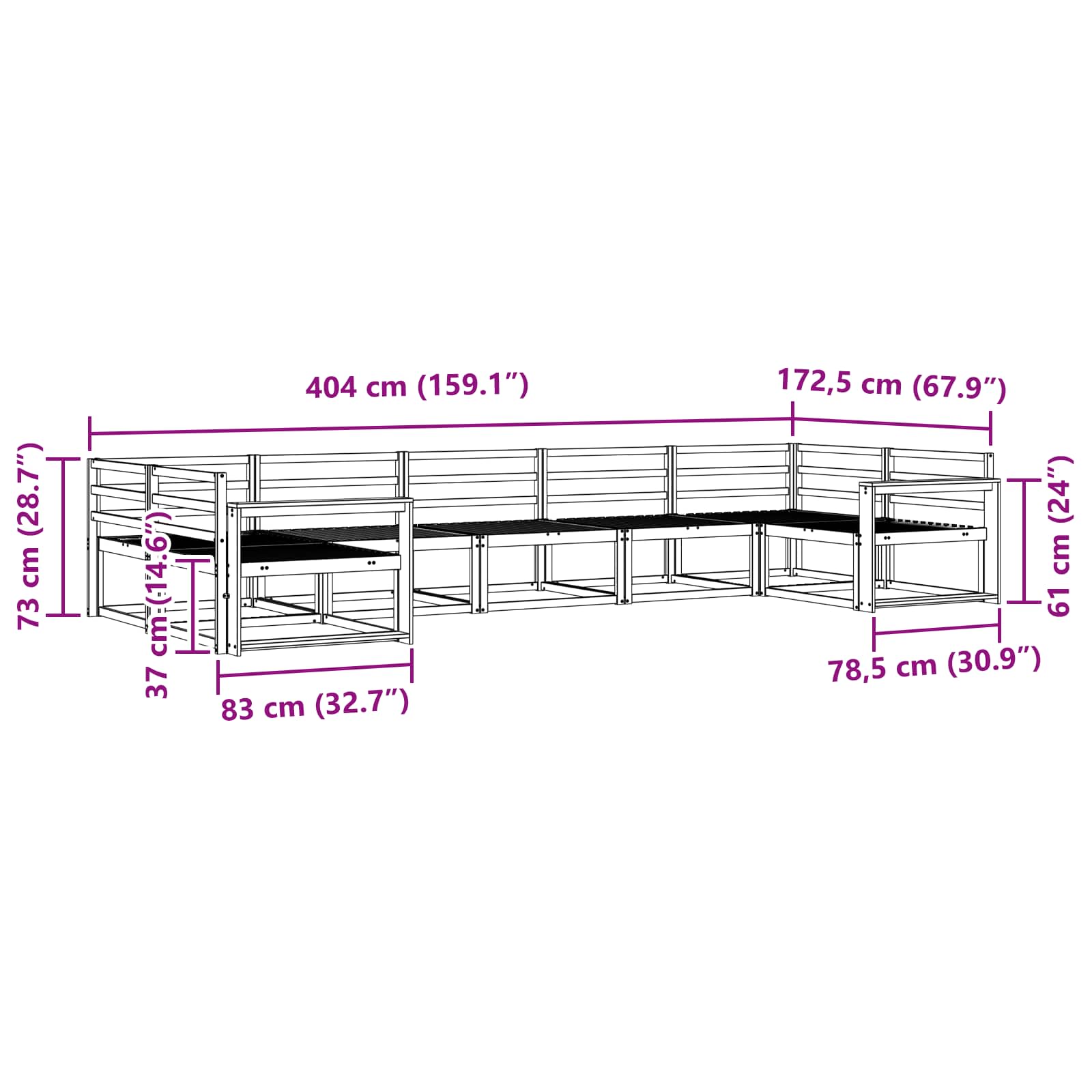 Outdoor-Sofagarnitur 7 pcs Natur Massivholz Akazie