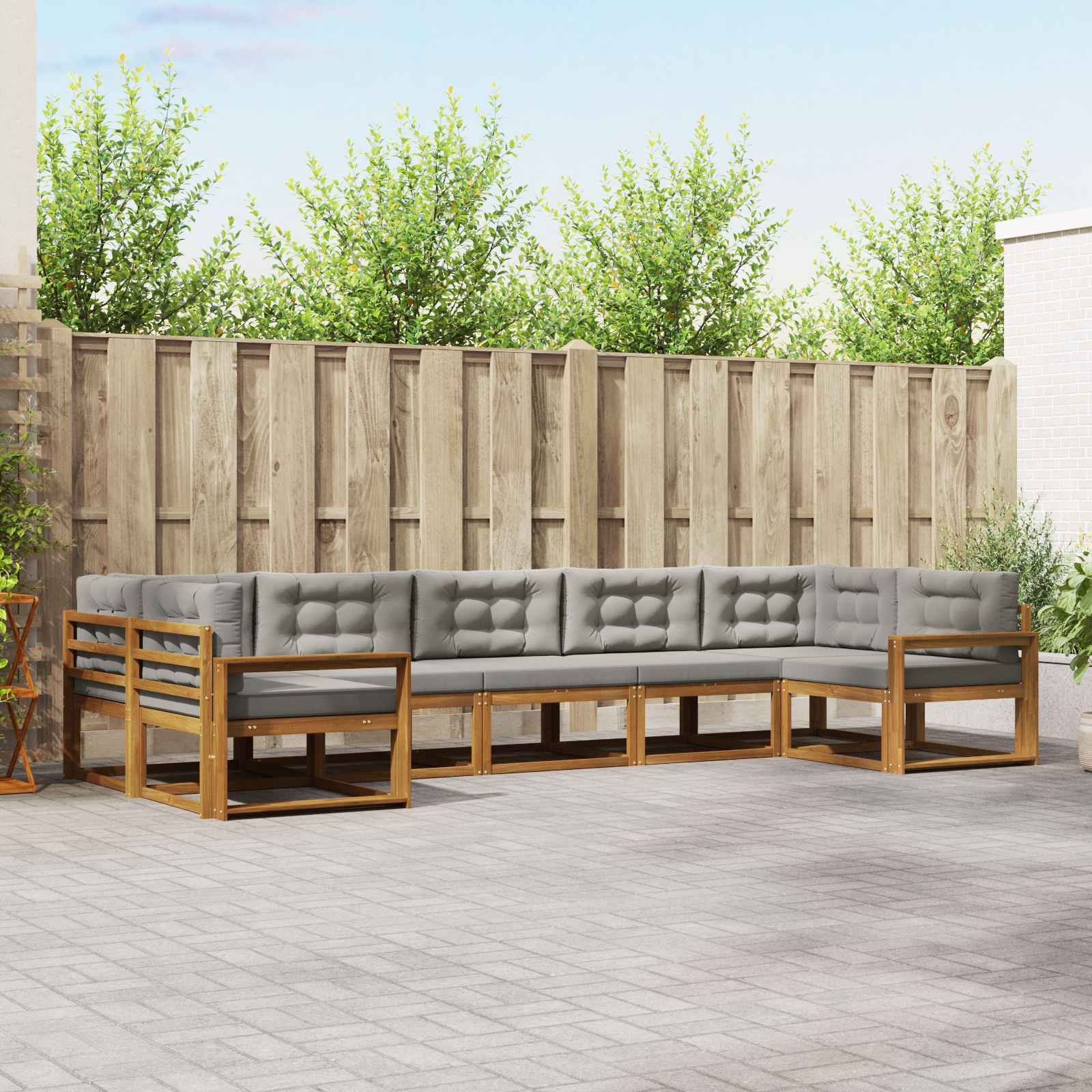 Outdoor-Sofagarnitur mit Kissen 7 pcs Natürlich und Hellgrau