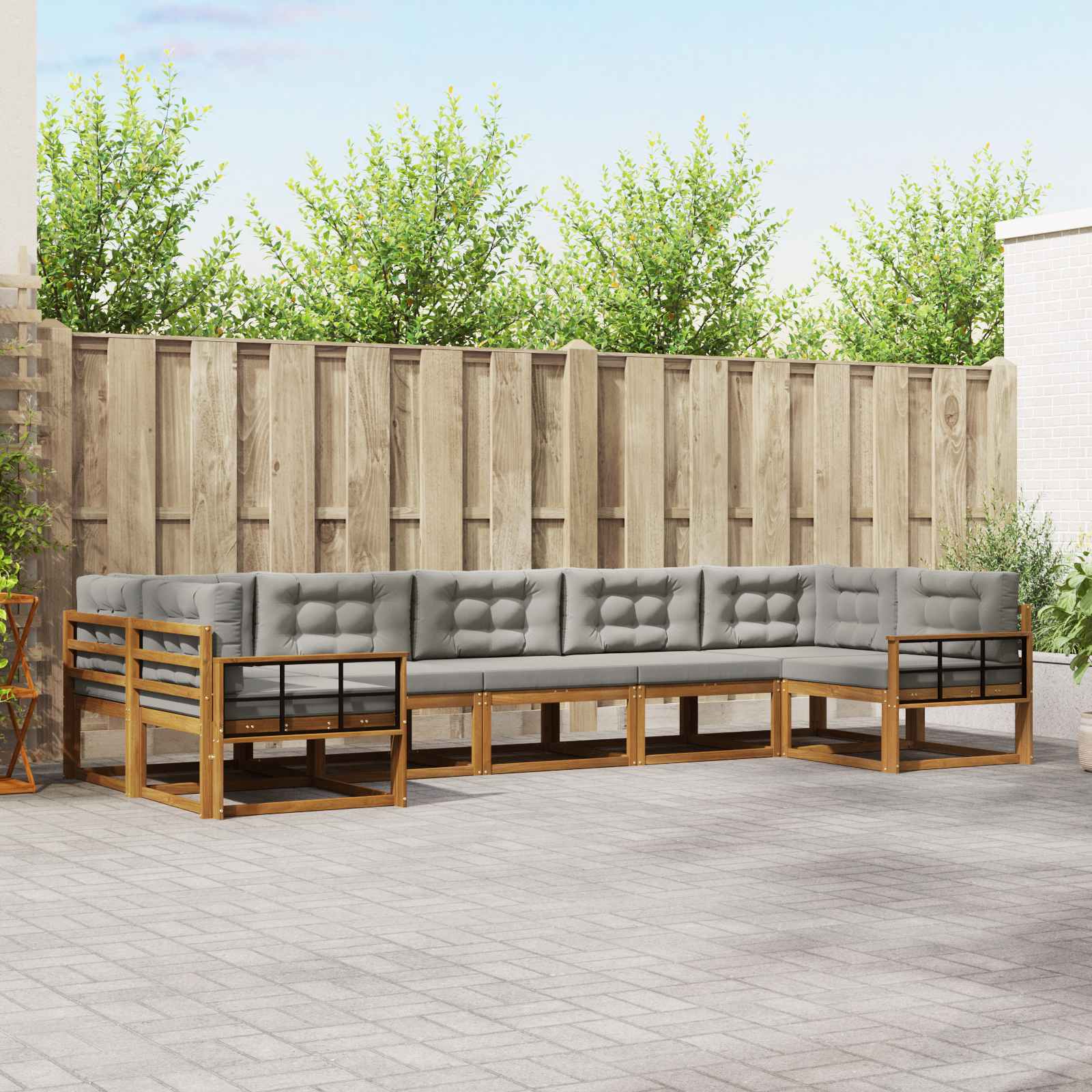 Outdoor-Sofagarnitur mit Kissen 7 pcs Natürlich und Hellgrau