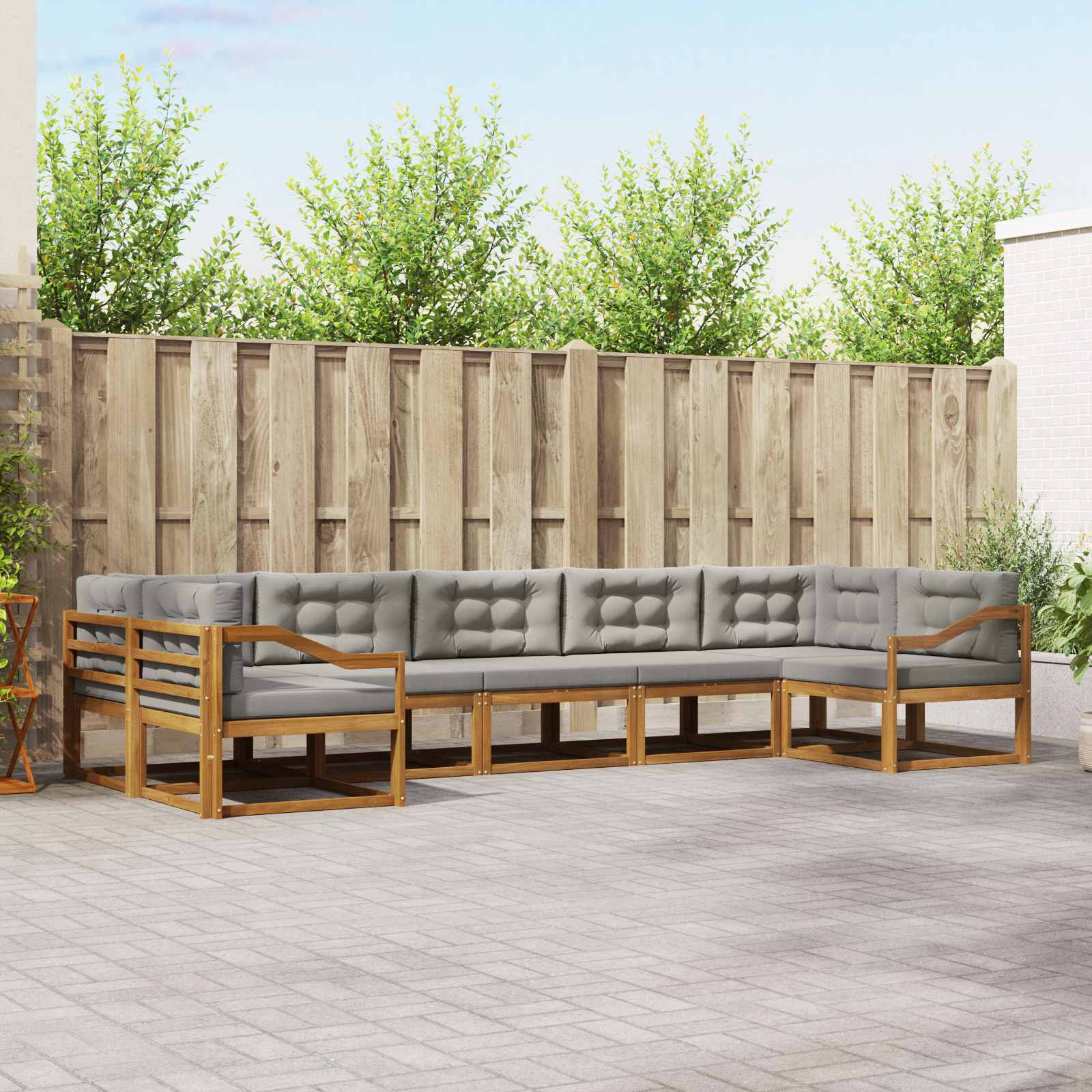 Outdoor-Sofagarnitur mit Kissen 7 pcs Natürlich und Hellgrau