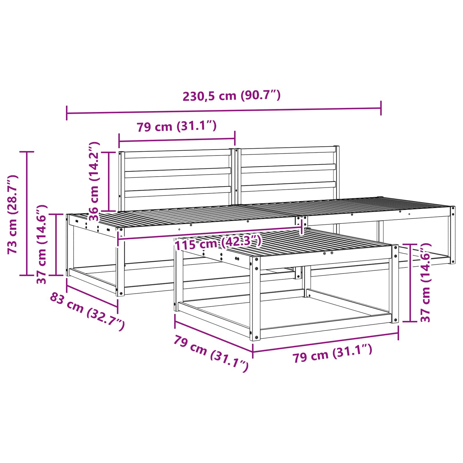 Outdoor-Sofagarnitur Natur Massivholz Akazie