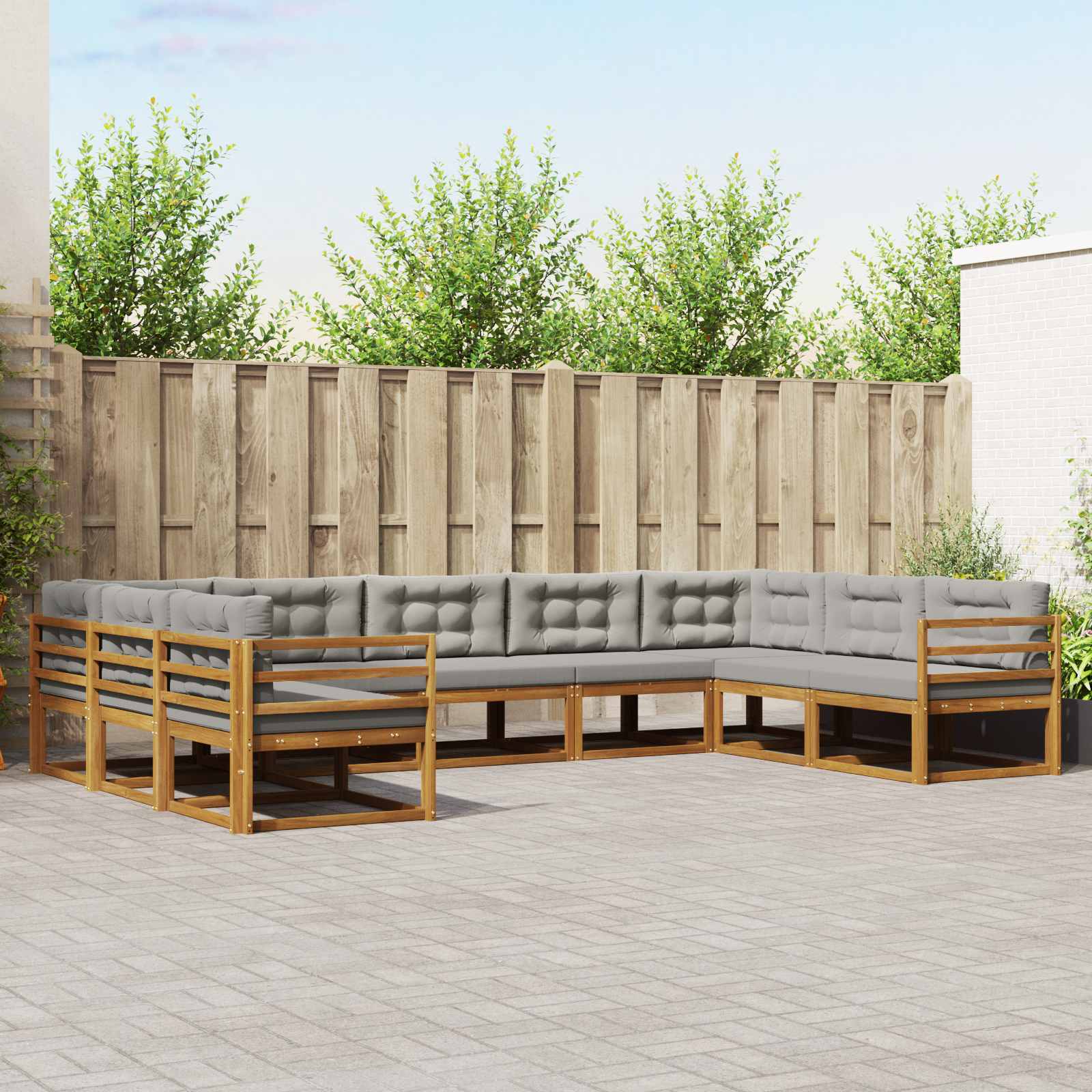 Outdoor-Sofagarnitur mit Kissen 9 pcs Natürlich und Hellgrau