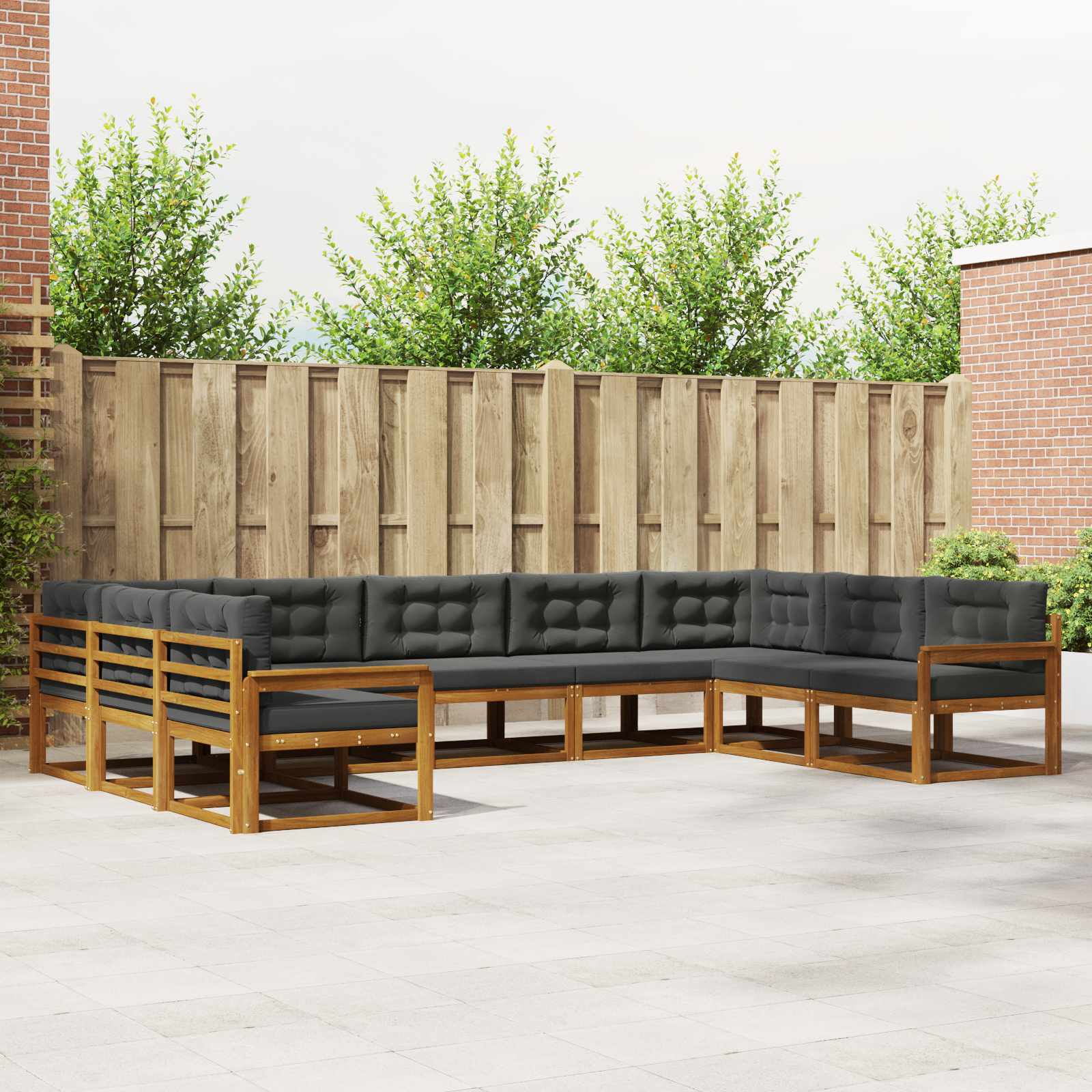 Outdoor-Sofagarnitur mit Kissen 9 pcs Natur und Anthrazit