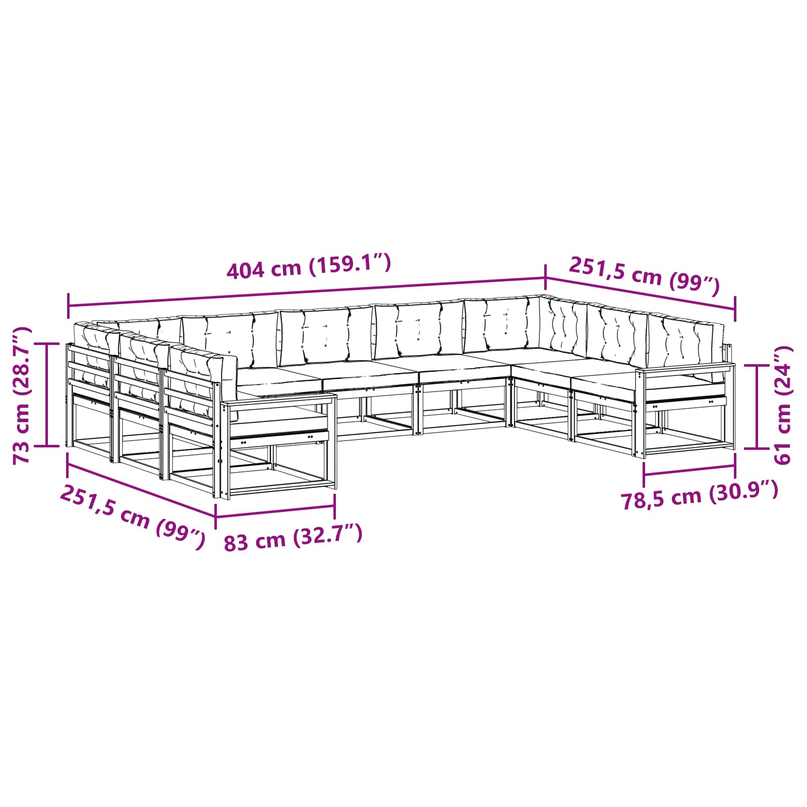 Outdoor-Sofagarnitur mit Kissen 9 pcs Natur und Creme