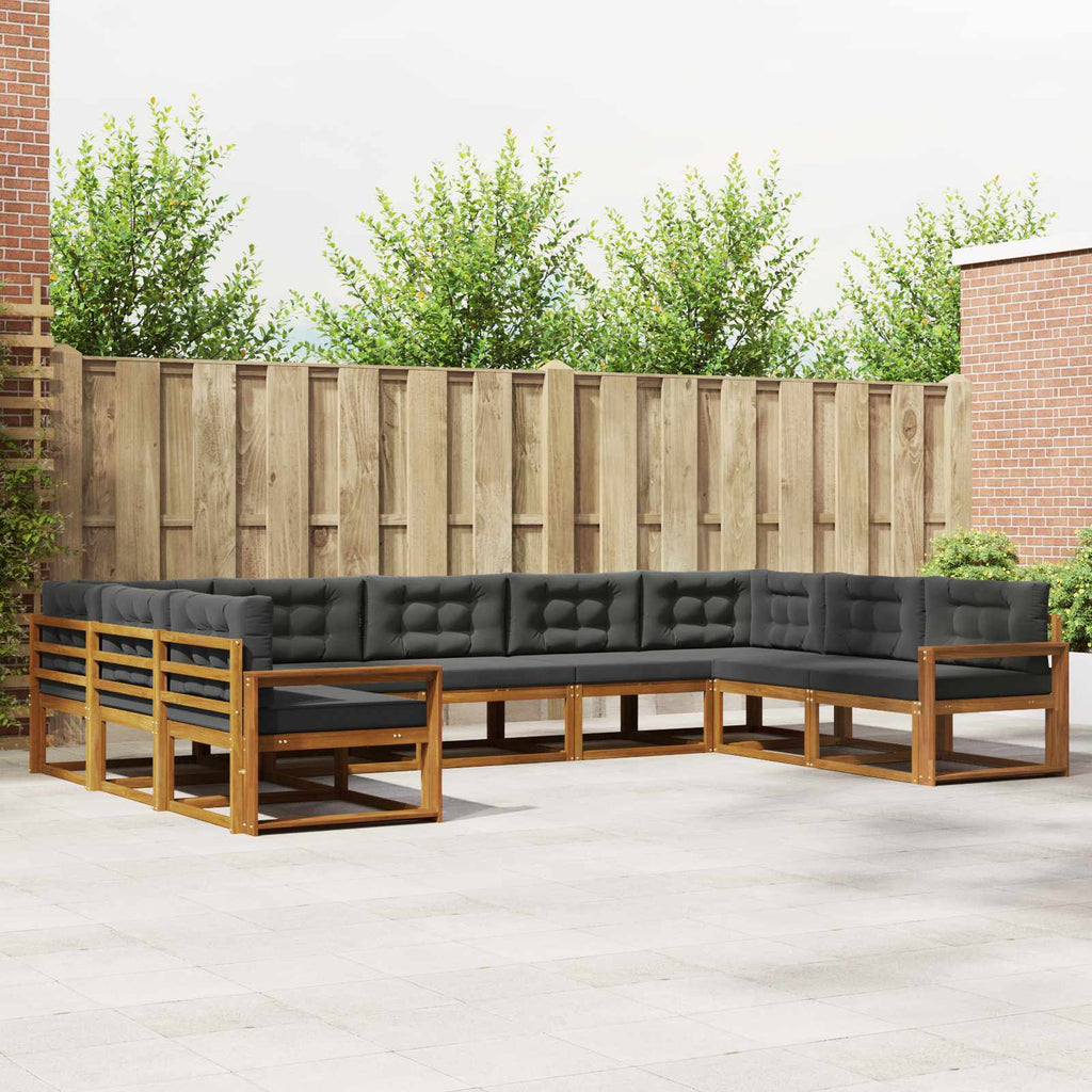 Outdoor-Sofagarnitur mit Kissen 9 pcs Natur und Anthrazit