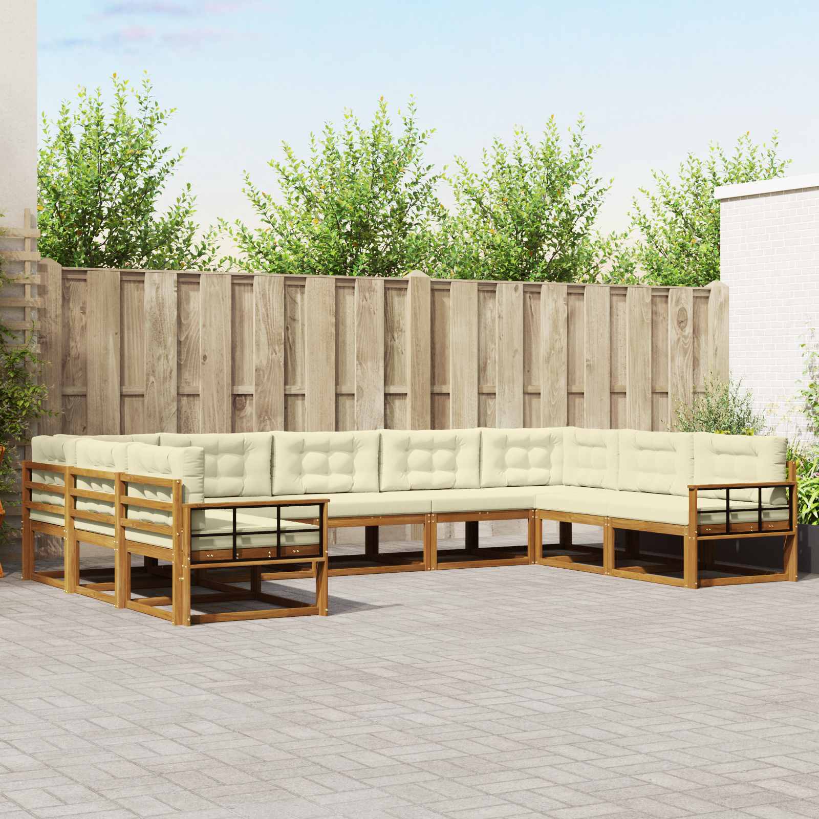 Outdoor-Sofagarnitur mit Kissen 9 pcs Natur und Creme