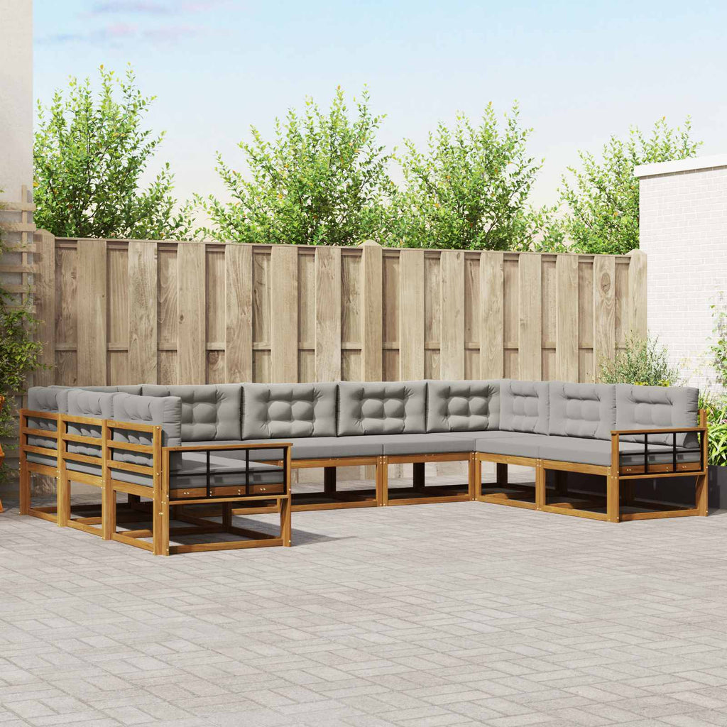 Outdoor-Sofagarnitur mit Kissen 9 pcs Natürlich und Hellgrau