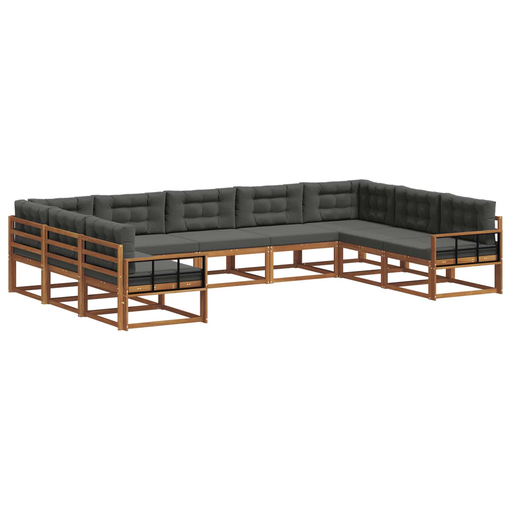 Outdoor-Sofagarnitur mit Kissen 9 pcs Natur und Anthrazit