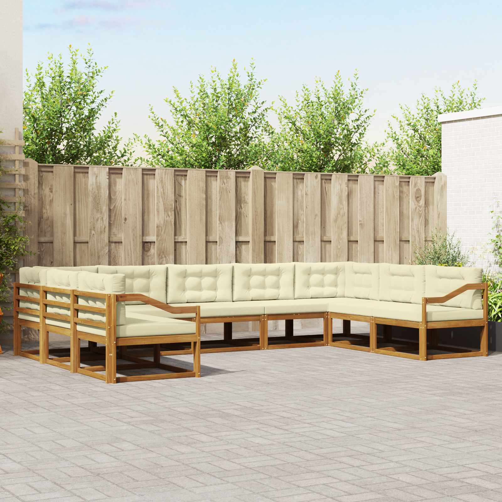 Outdoor-Sofagarnitur mit Kissen 9 pcs Natur und Creme