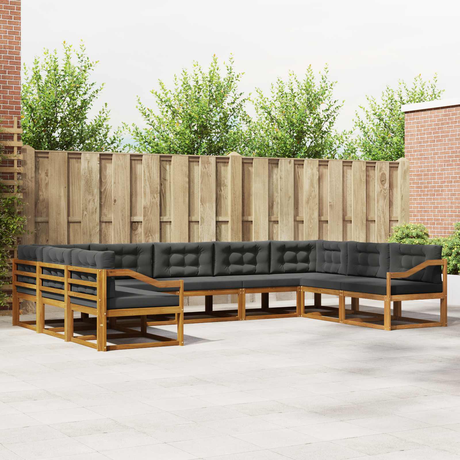 Outdoor-Sofagarnitur mit Kissen 9 pcs Natur und Anthrazit
