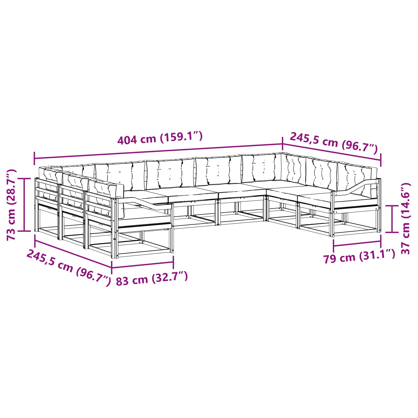 Outdoor-Sofagarnitur mit Kissen 9 pcs Natur und Anthrazit