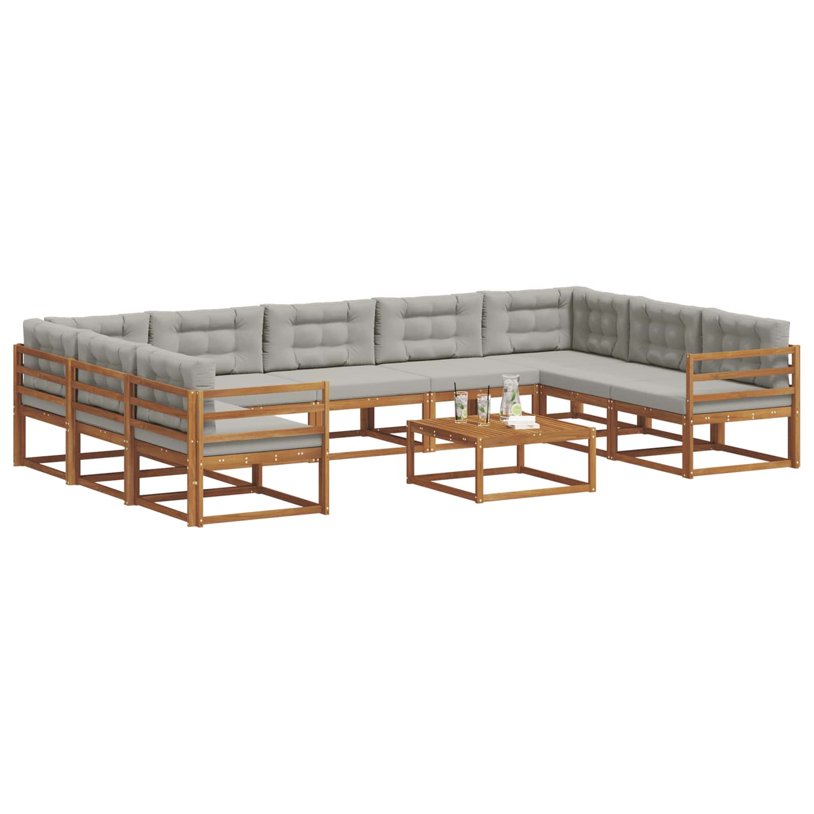 Outdoor-Sofagarnitur mit Kissen 10 pcs Natürlich und Hellgrau