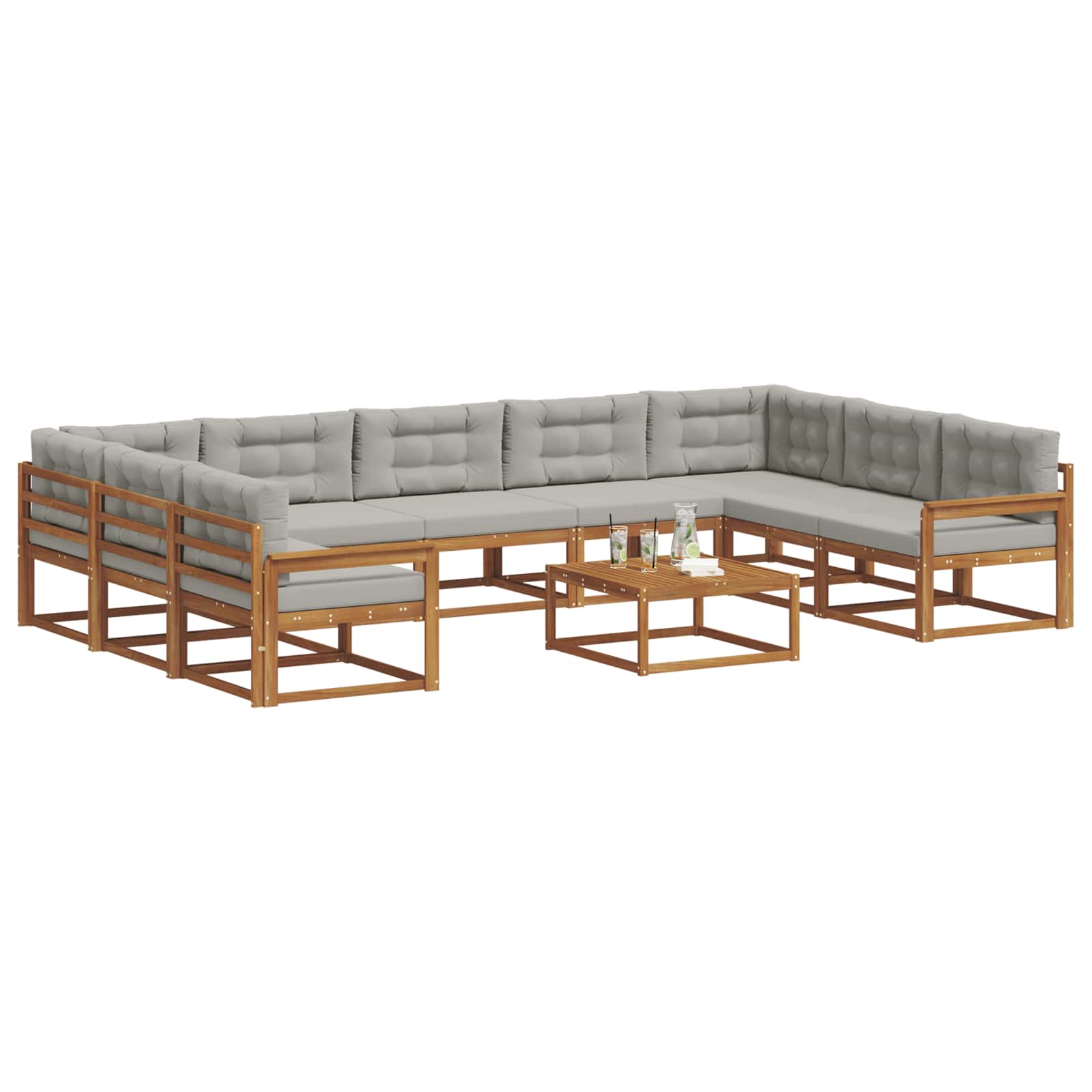 Outdoor-Sofagarnitur mit Kissen 10 pcs Natürlich und Hellgrau