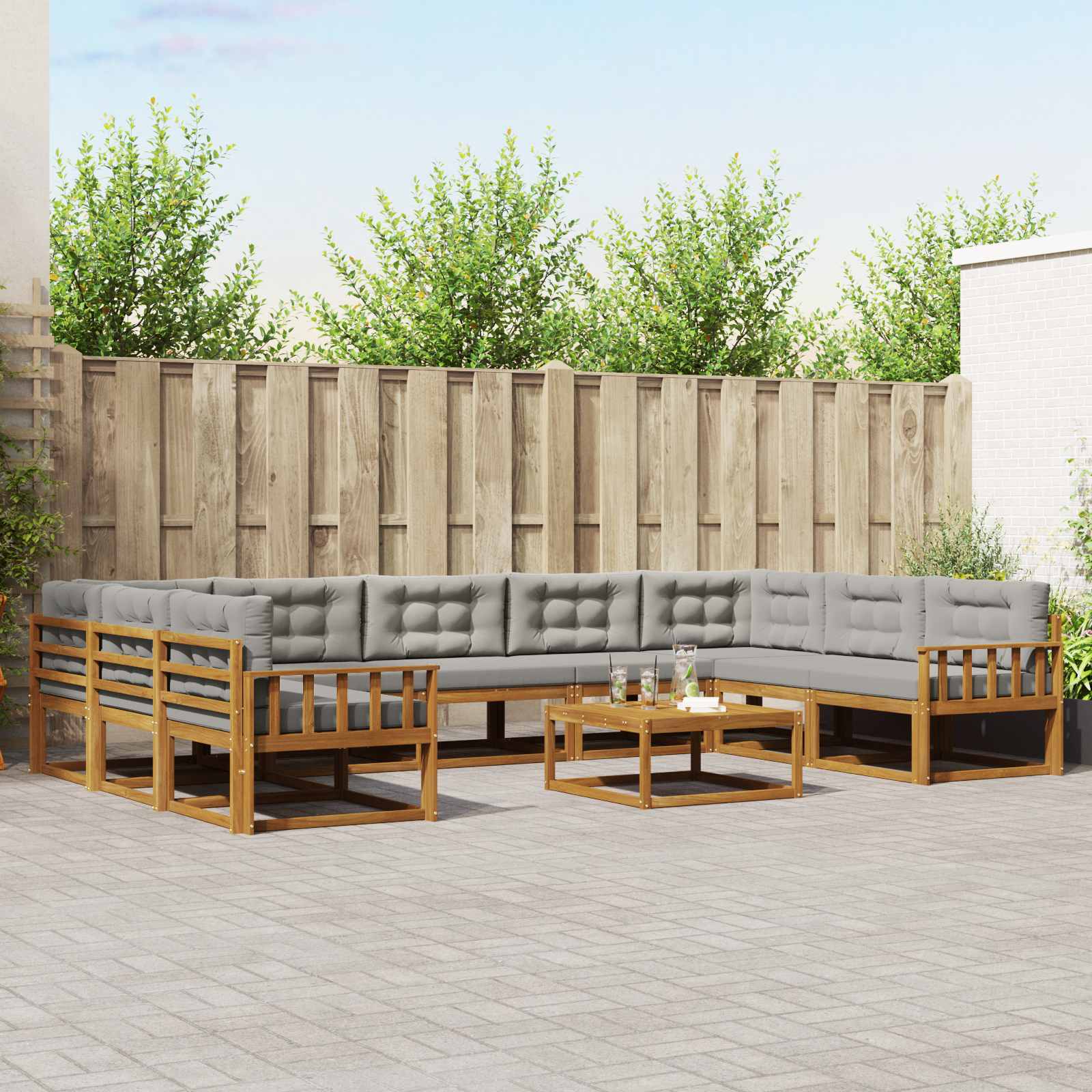 Outdoor-Sofagarnitur mit Kissen 10 pcs Natürlich und Hellgrau