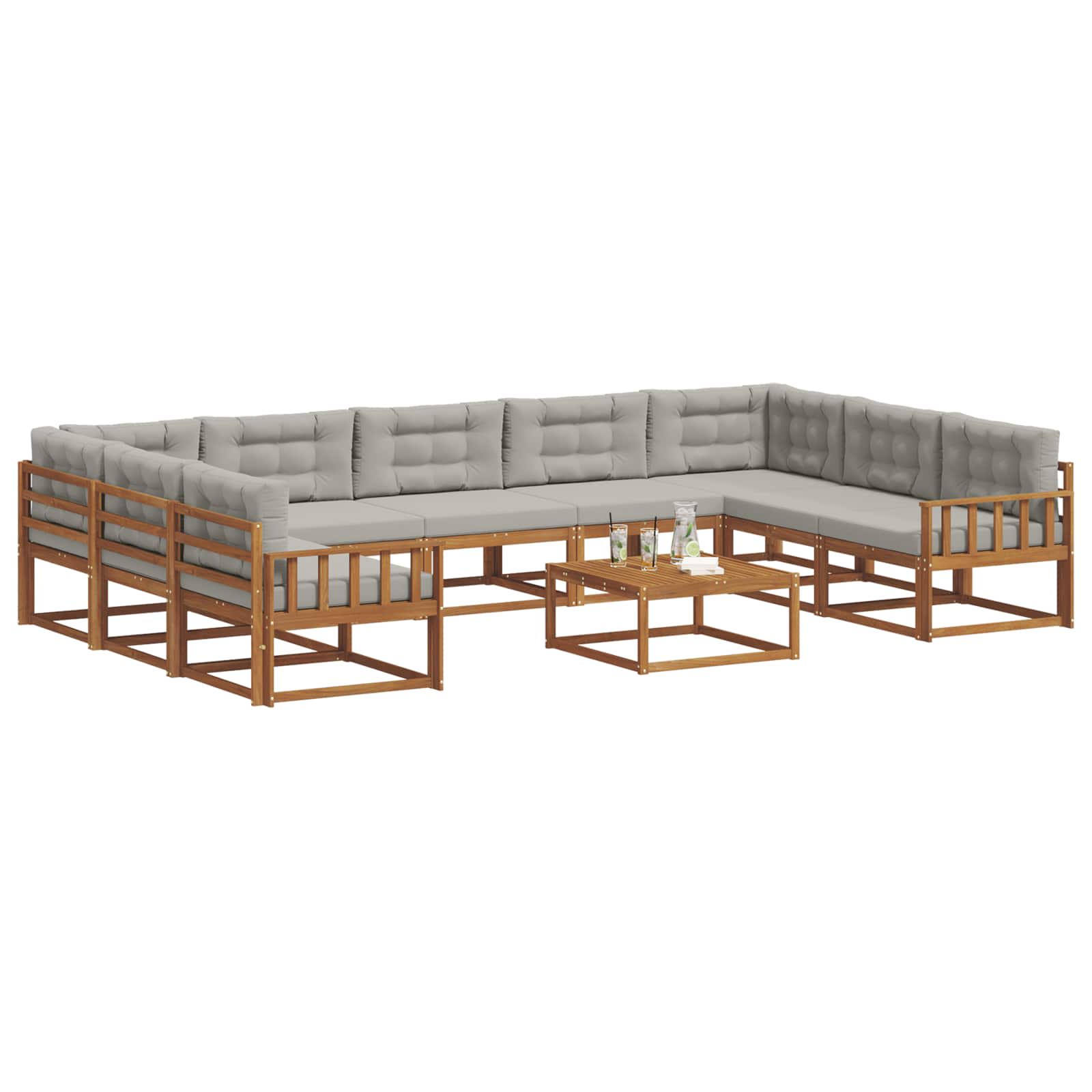 Outdoor-Sofagarnitur mit Kissen 10 pcs Natürlich und Hellgrau
