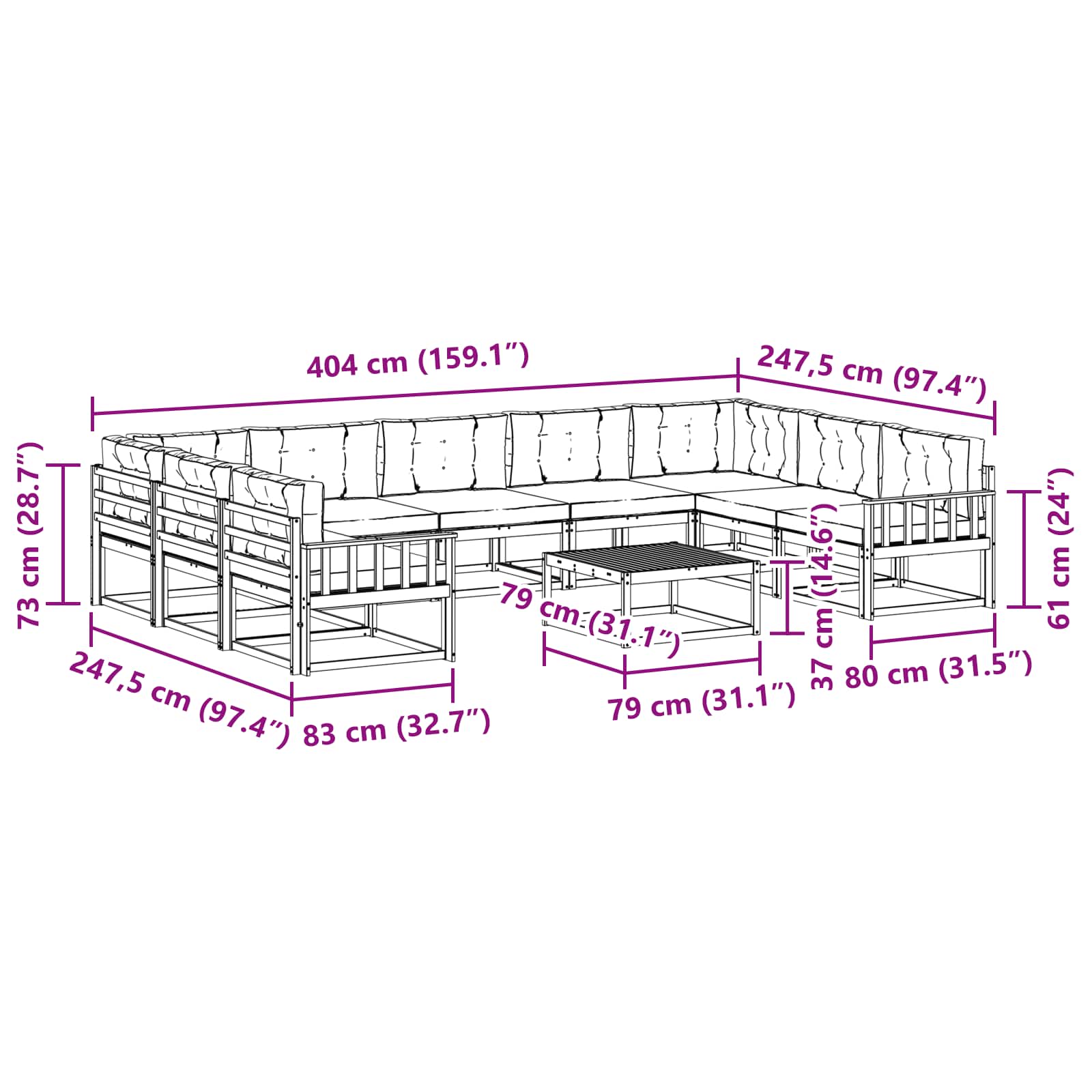 Outdoor-Sofagarnitur mit Kissen 10 pcs Natürlich und Hellgrau