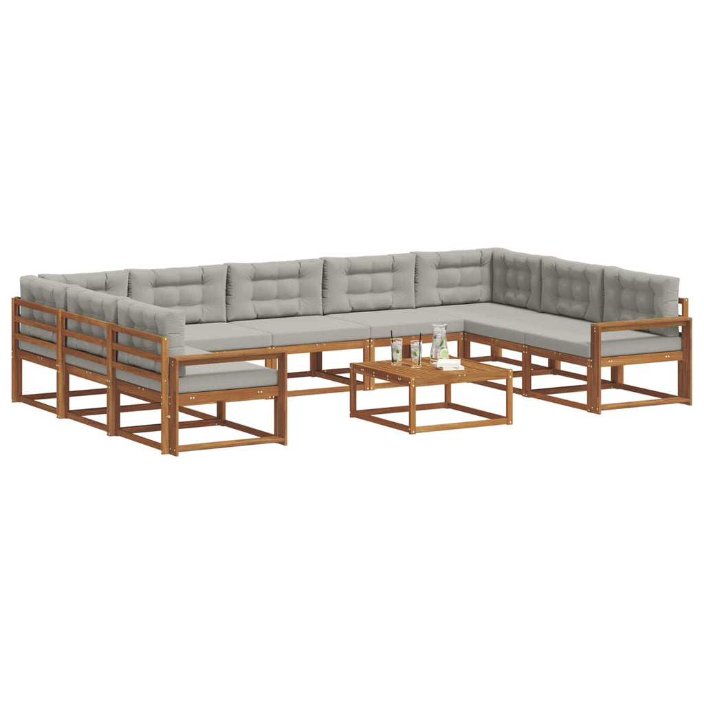 Outdoor-Sofagarnitur mit Kissen 10 pcs Natürlich und Hellgrau