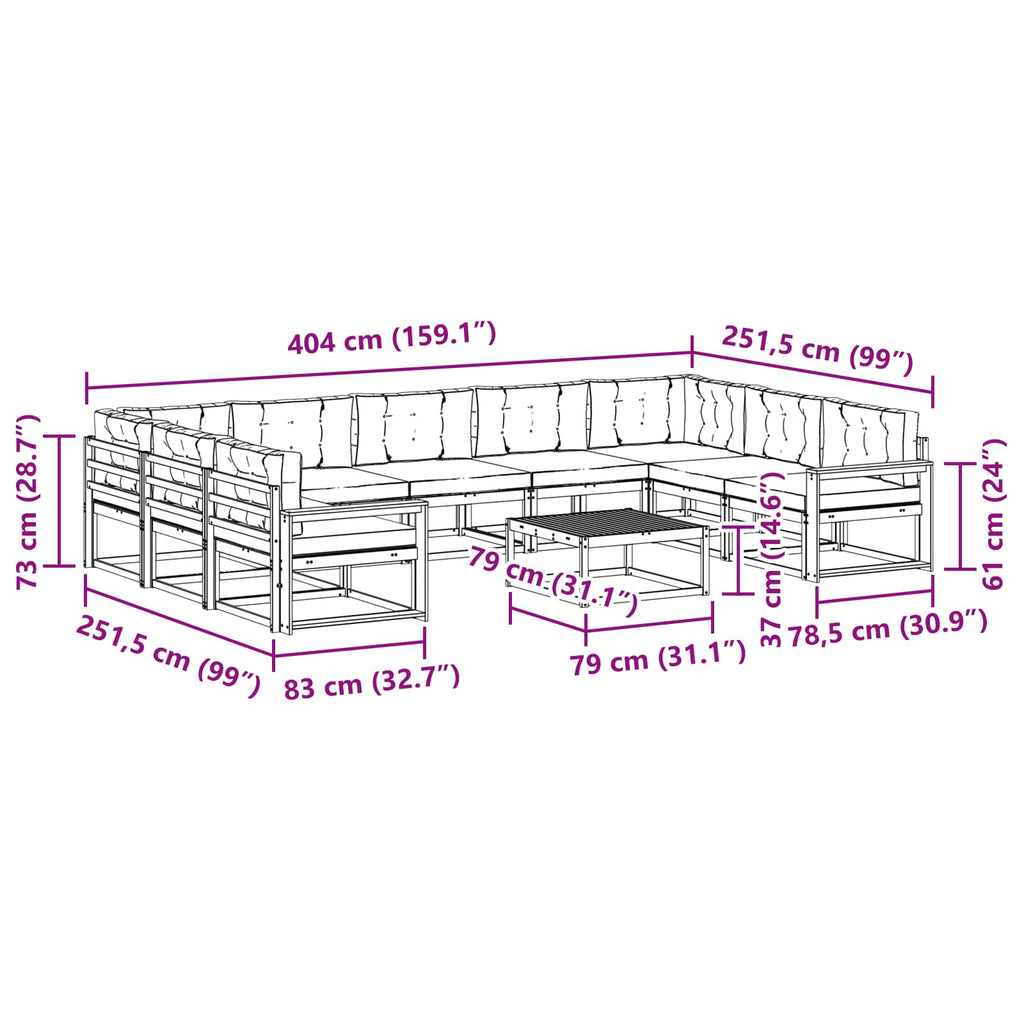 Outdoor-Sofagarnitur mit Kissen 10 pcs Natur und Anthrazit