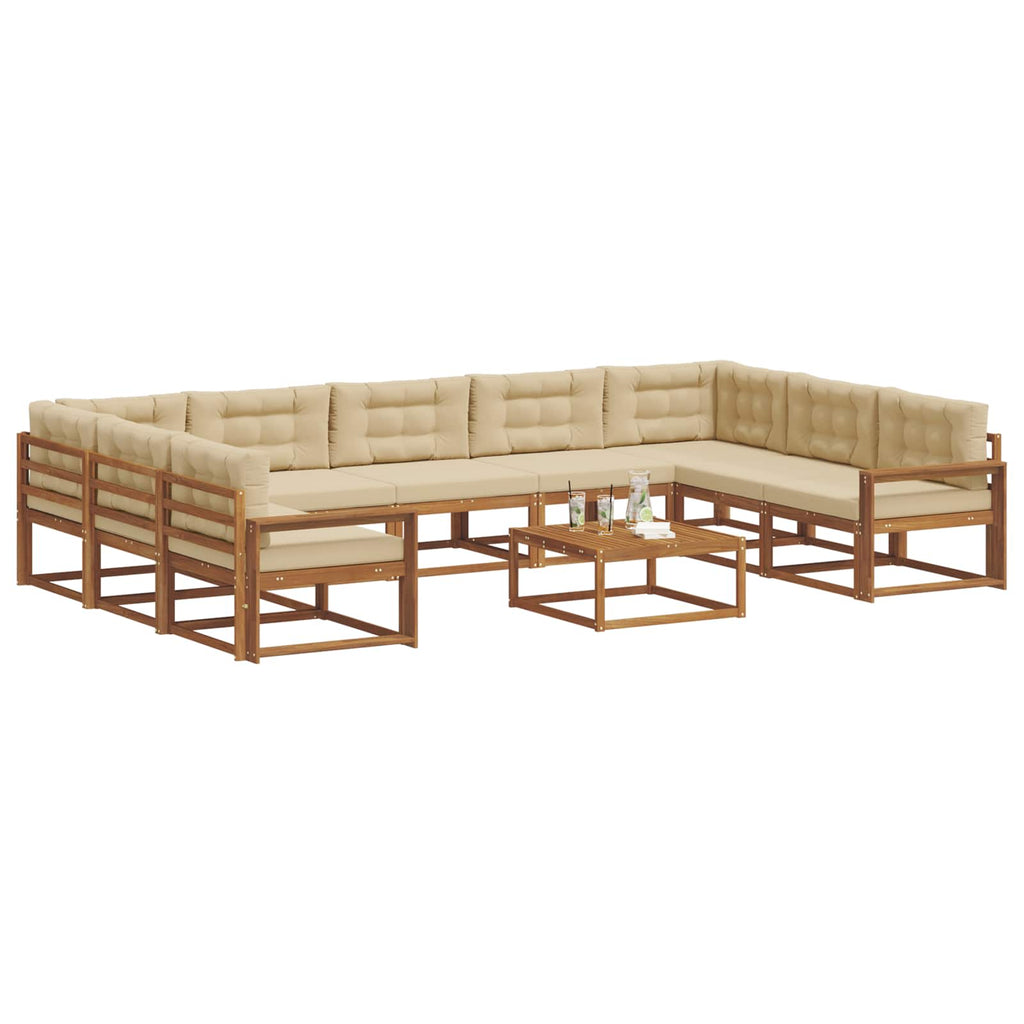 Outdoor-Sofagarnitur mit Kissen 10 pcs Natur und Beige