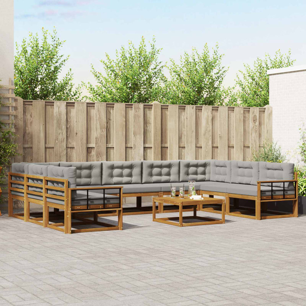 Outdoor-Sofagarnitur mit Kissen 10 pcs Natürlich und Hellgrau