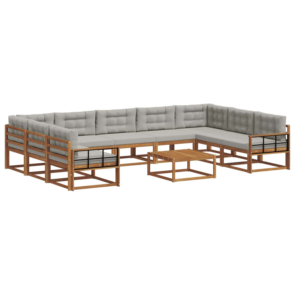 Outdoor-Sofagarnitur mit Kissen 10 pcs Natürlich und Hellgrau