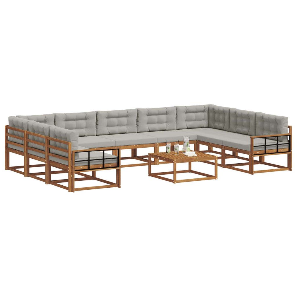 Outdoor-Sofagarnitur mit Kissen 10 pcs Natürlich und Hellgrau