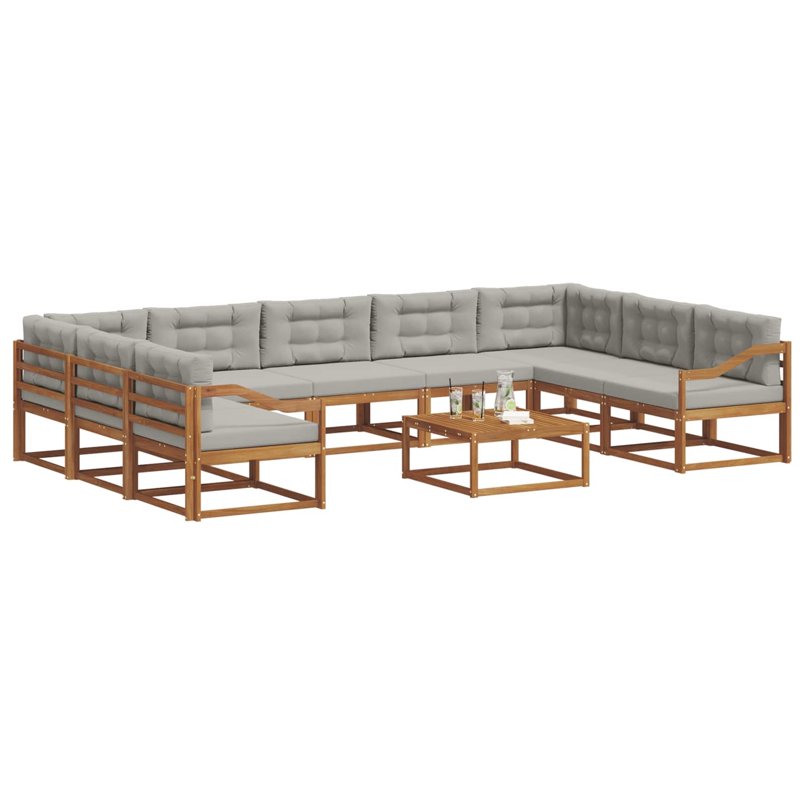 Outdoor-Sofagarnitur mit Kissen 10 pcs Natürlich und Hellgrau