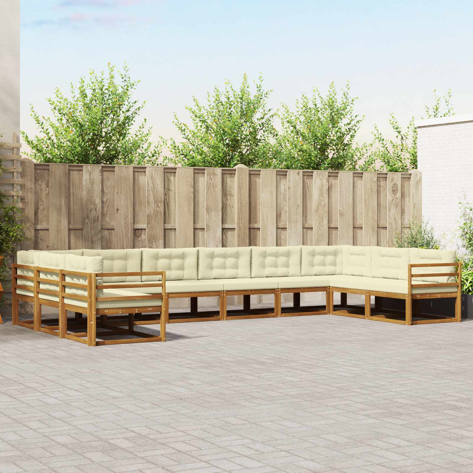 Outdoor-Sofagarnitur mit Kissen 10 pcs Natur und Creme