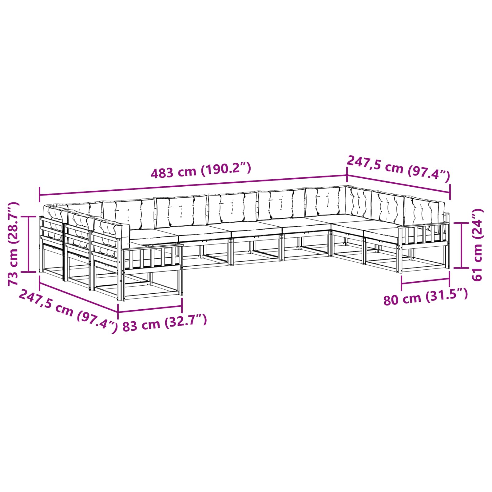 Outdoor-Sofagarnitur mit Kissen 10 pcs Natürlich und Hellgrau