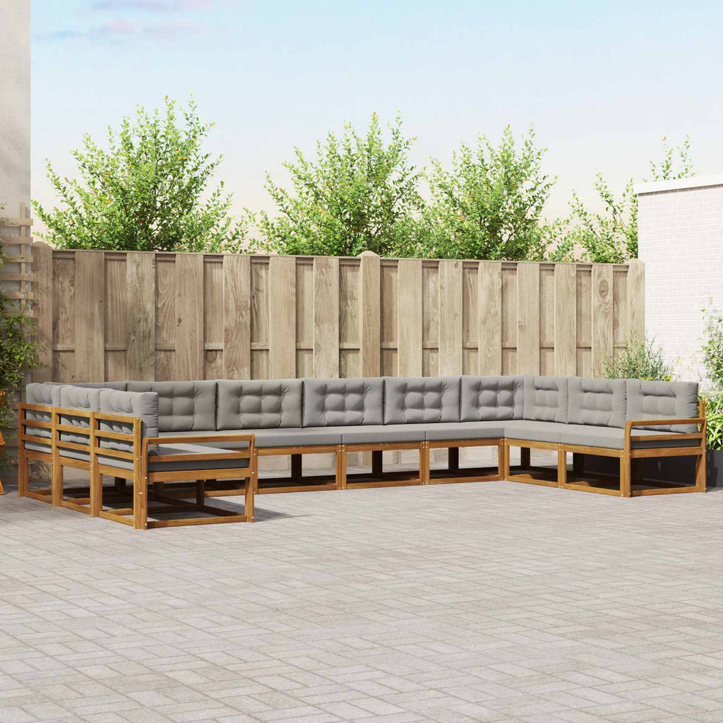 Outdoor-Sofagarnitur mit Kissen 10 pcs Natürlich und Hellgrau