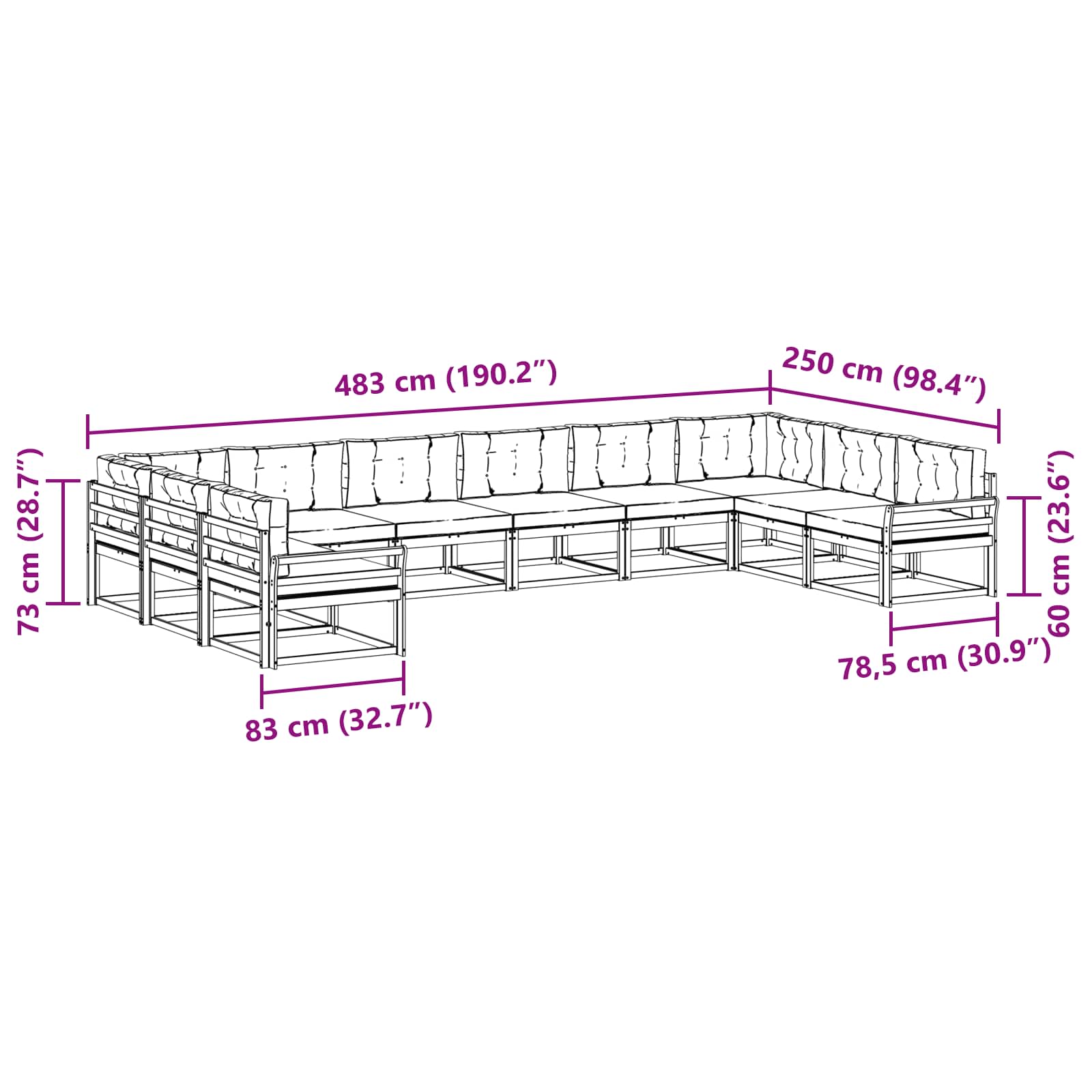 Outdoor-Sofagarnitur mit Kissen 10 pcs Natur und Beige