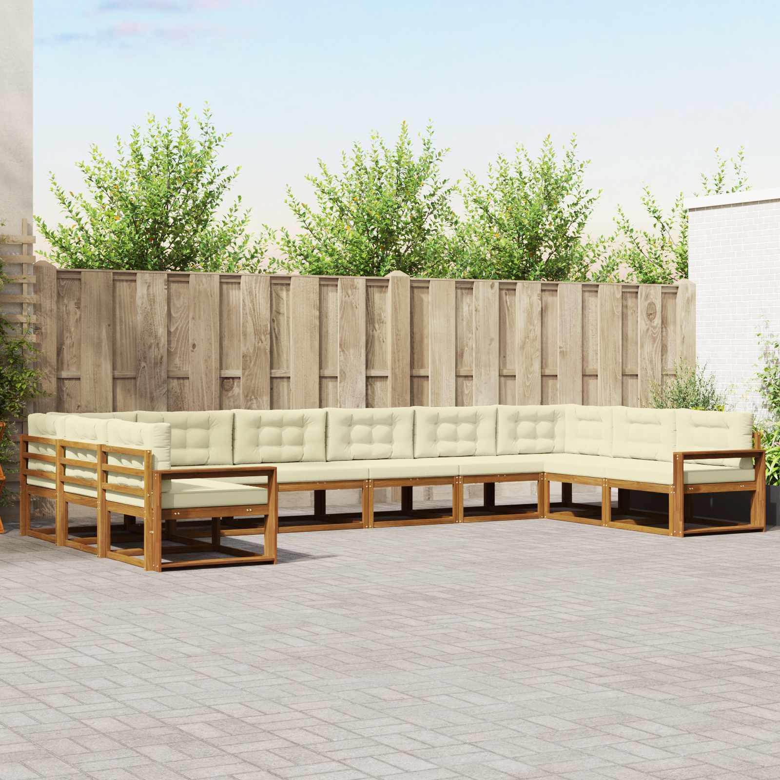 Outdoor-Sofagarnitur mit Kissen 10 pcs Natur und Creme