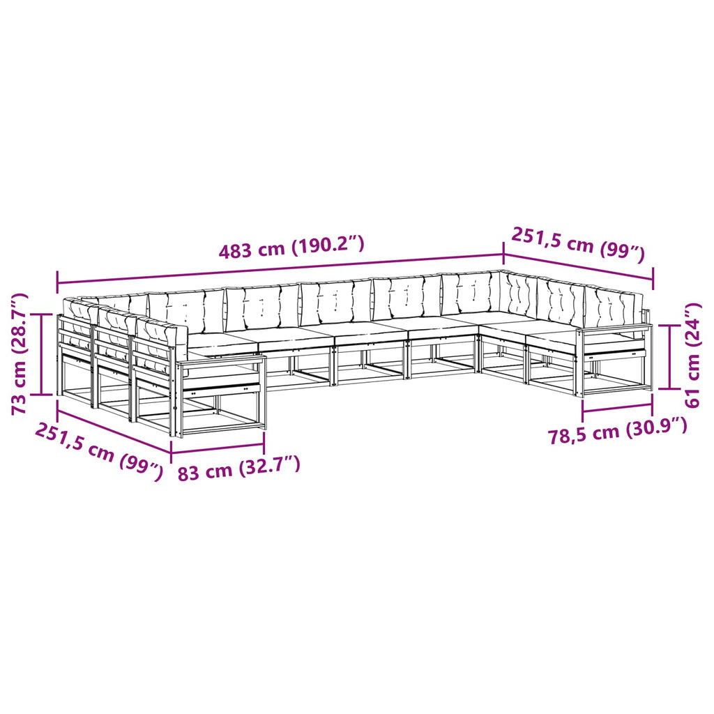 Outdoor-Sofagarnitur mit Kissen 10 pcs Natur und Creme
