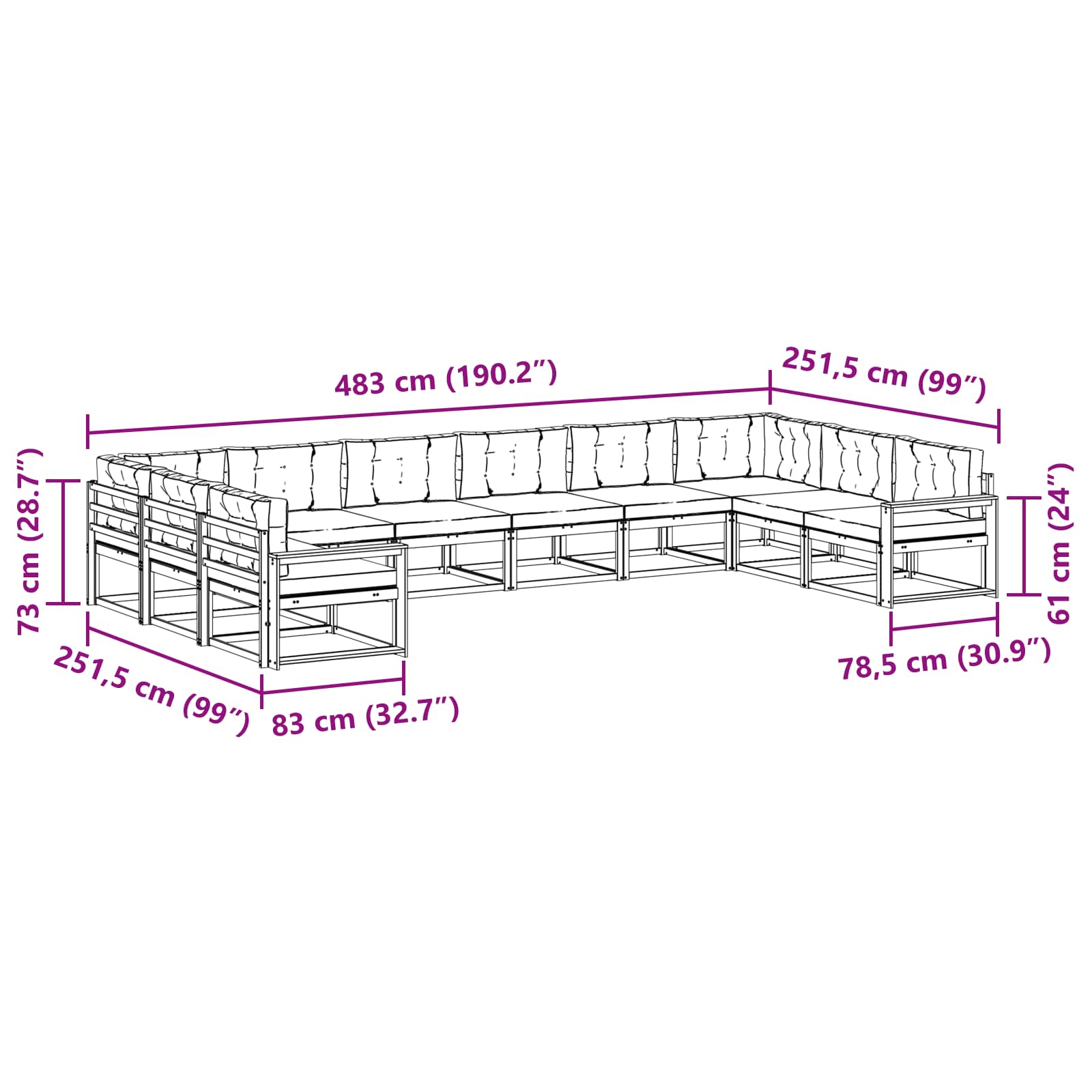 Outdoor-Sofagarnitur mit Kissen 10 pcs Natur und Anthrazit