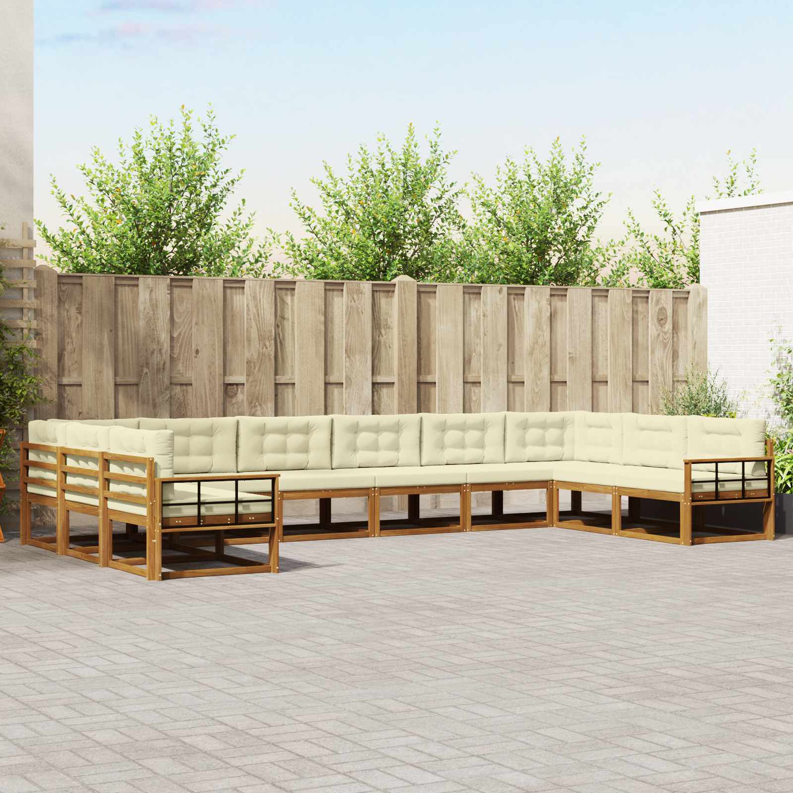Outdoor-Sofagarnitur mit Kissen 10 pcs Natur und Creme